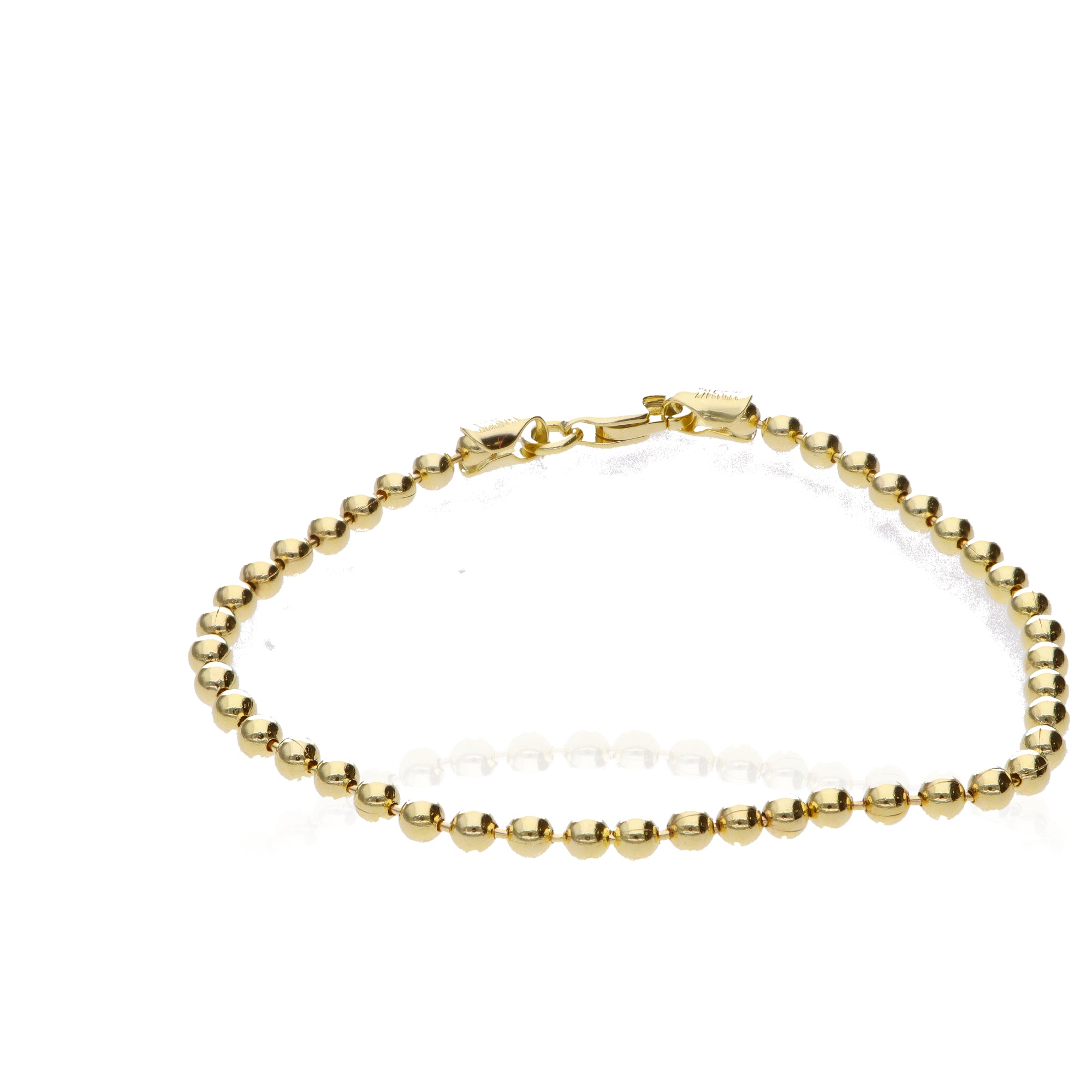14K Yellow Gold Bead Bracelet 7.5in 3mm Lobster Clasp Classic Elegant  6.2gram