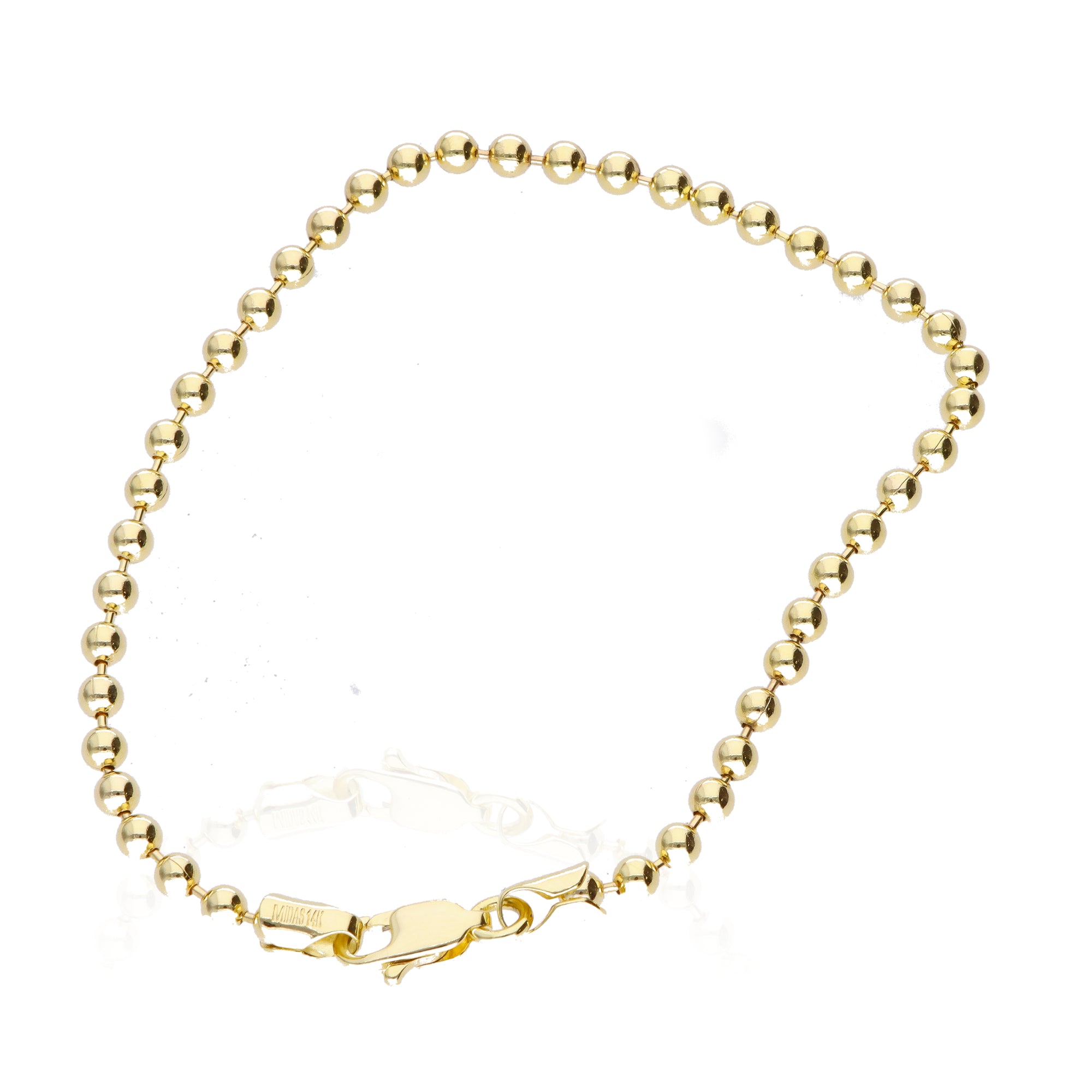 14K Yellow Gold Bead Bracelet 7.5in 3mm Lobster Clasp Classic Elegant  6.2gram