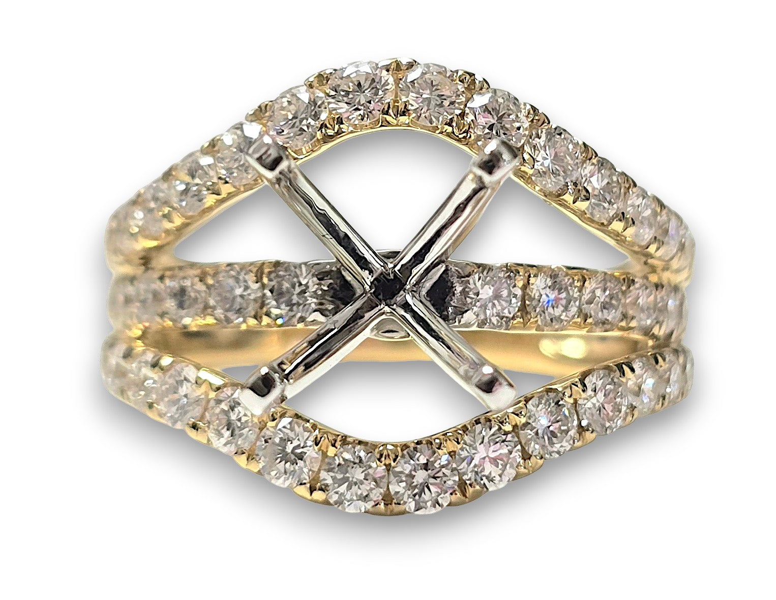 14K Yellow Three Row Contoured 2ct Mounting