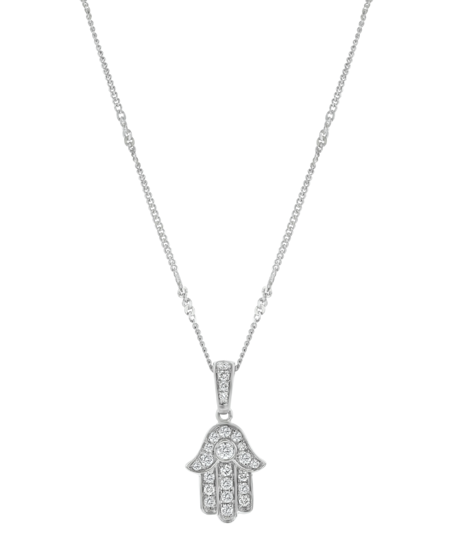 14K White Gold Diamond Hamsa Hand Pendant Necklace – .25 CTW