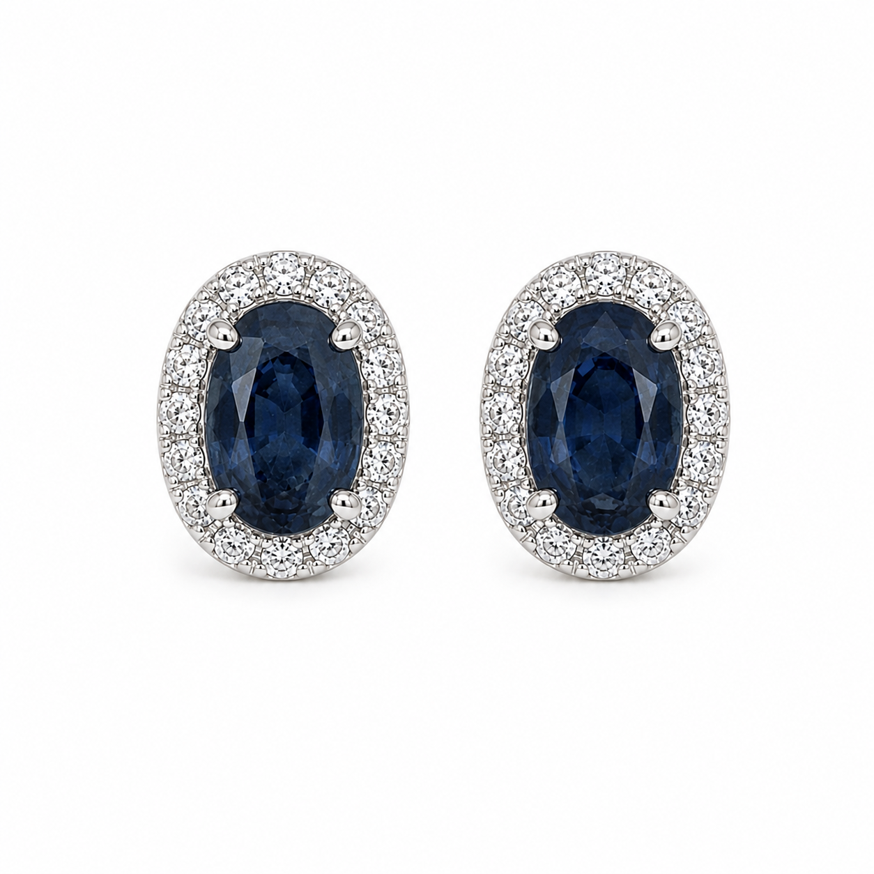 14K White Gold Sapphire &amp; Diamond Halo Stud Earrings