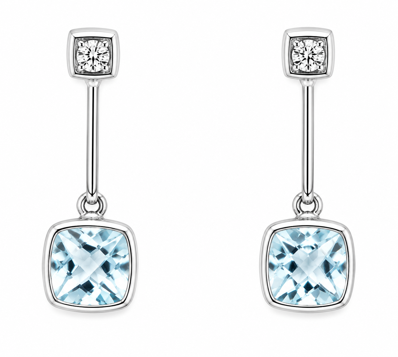 14K White Gold Aquamarine &amp; Diamond Drop Earrings | 1.04 CTW Aquamarine