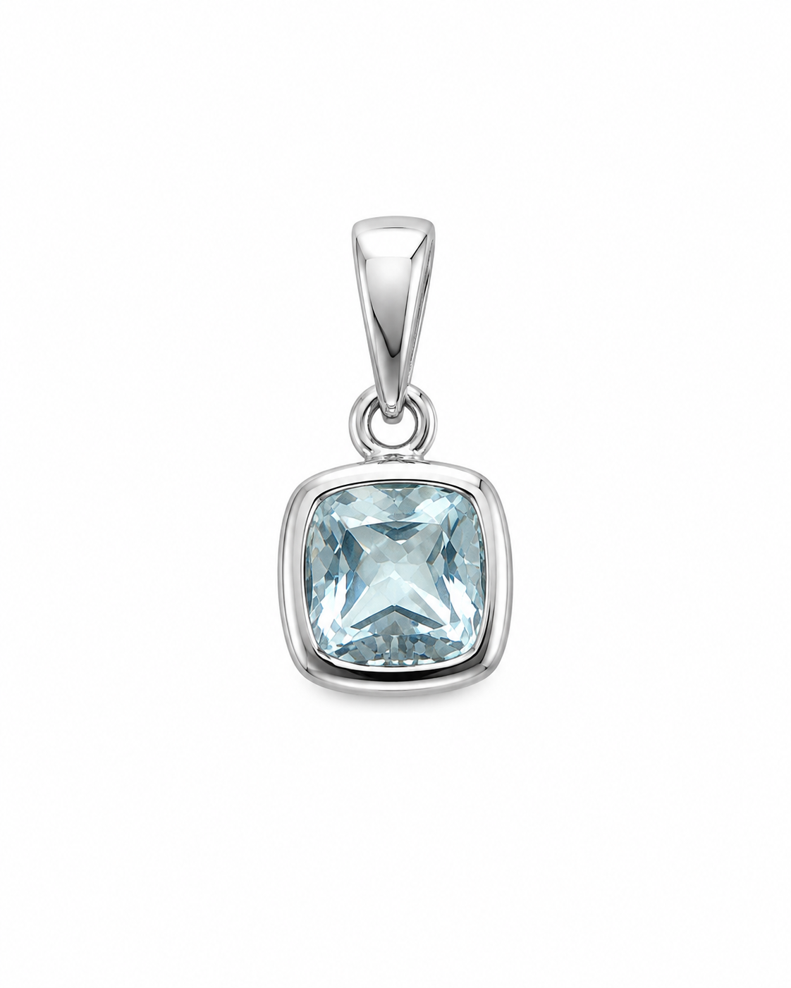 14K White Gold Bezel Set Aquamarine Pendant