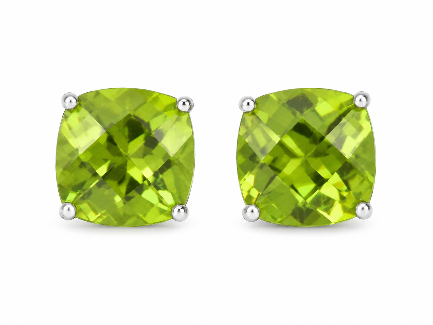 14K White Gold Cushion-Cut Peridot Stud Earrings