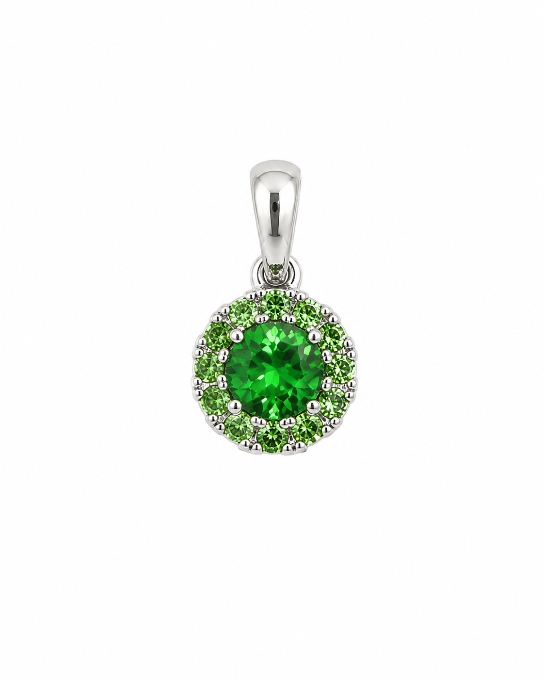 14K White Gold Tsavorite Garnet Halo Pendant .25 CTW