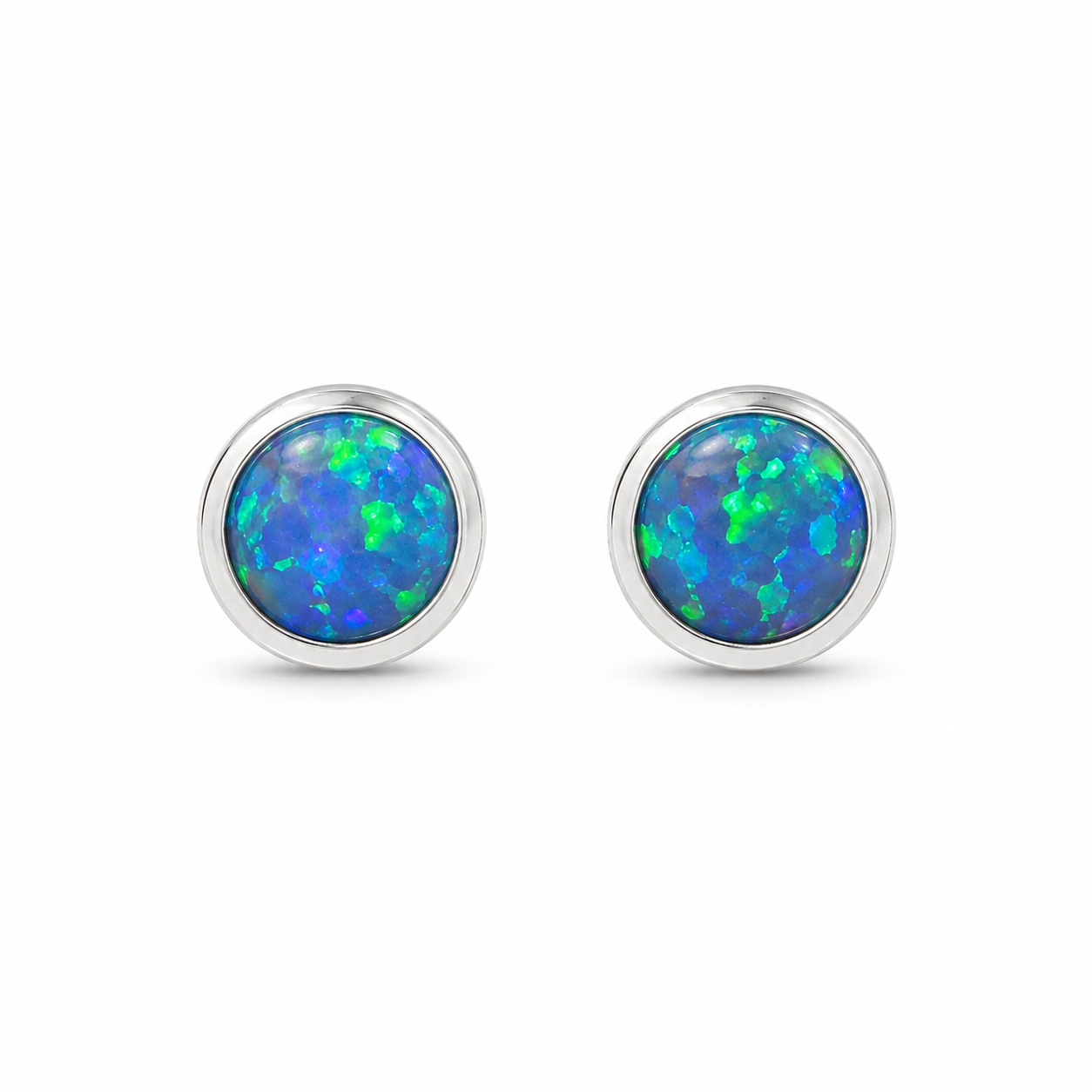 Sterling Silver 5mm Bezel Set Opal Stud Earrings
