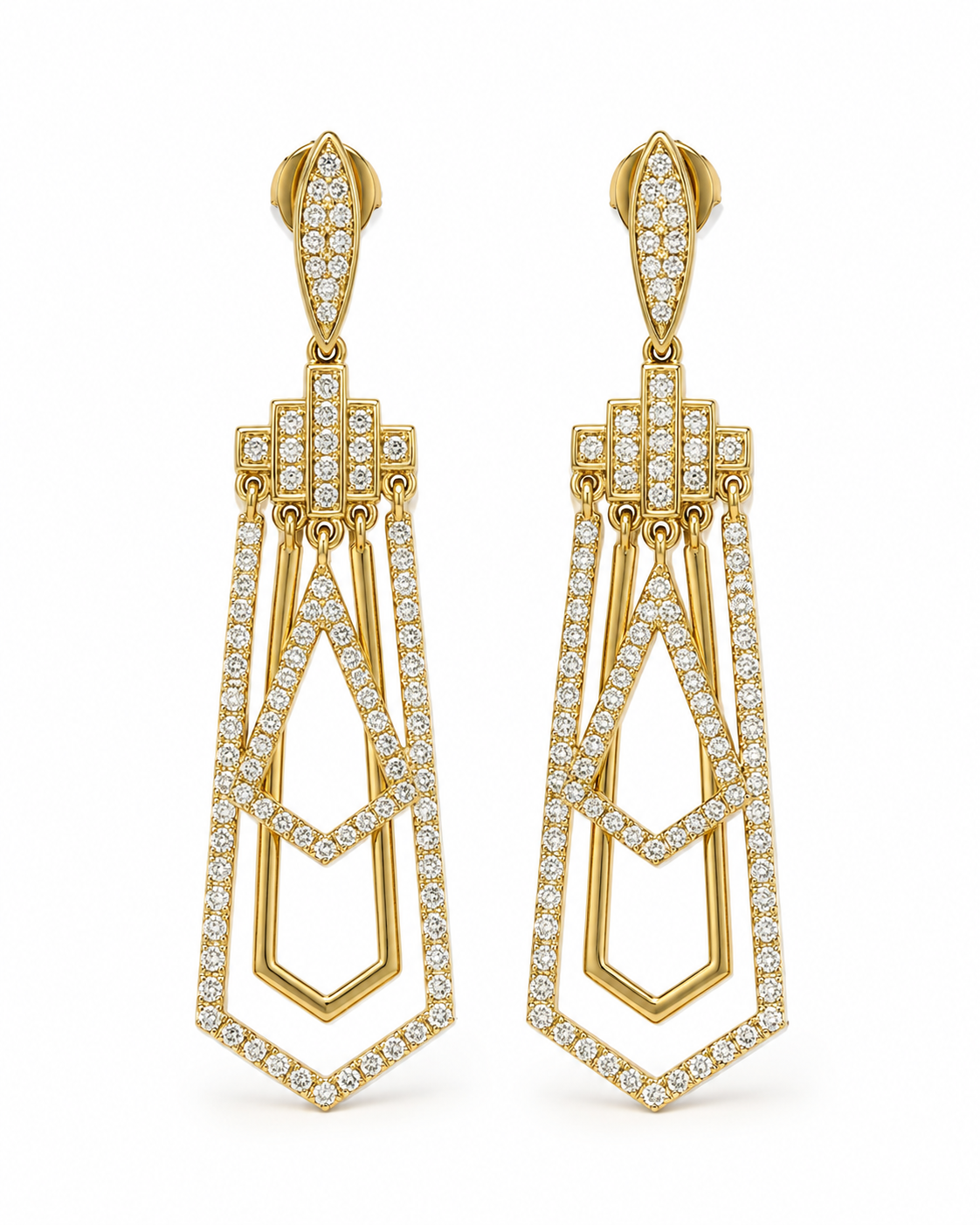 2.00 CTW Diamond Geometric Drop Earrings in 14K Yellow Gold