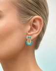 14K Yellow Gold Blue Enamel Diamond Earrings – 0.57 CTW Diamond Geometric Earrings