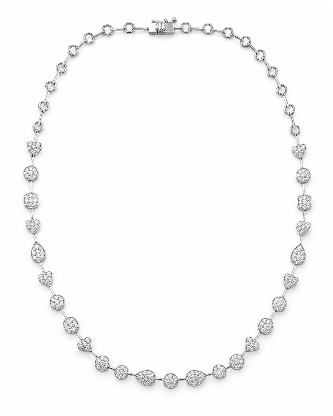 14K White Gold Diamond Cluster Necklace – 4.05 CTW Diamond Heart &amp; Teardrop Necklace