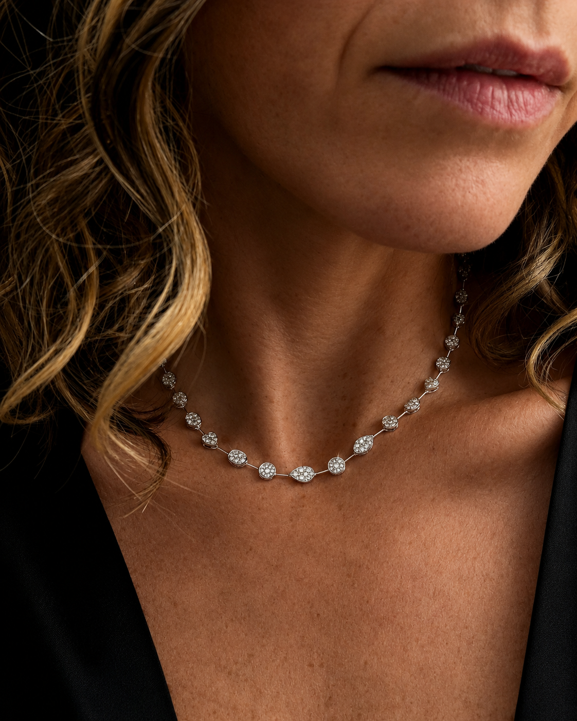 14K White Gold Diamond Cluster Necklace – 4.05 CTW Diamond Heart &amp; Teardrop Necklace