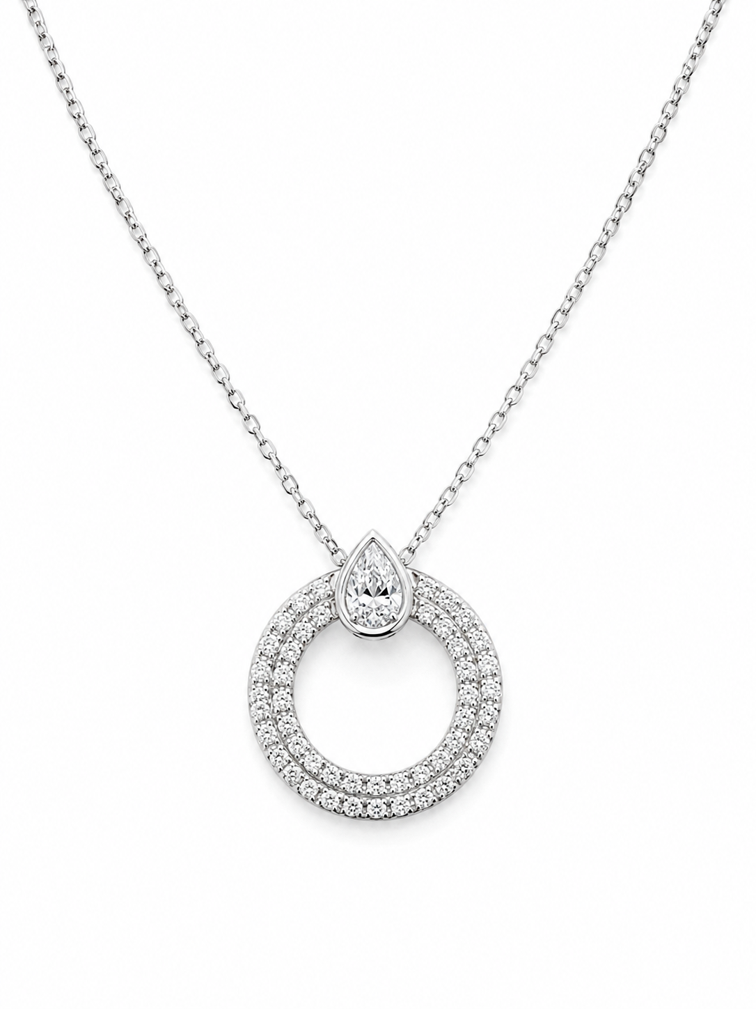 14K White Gold Diamond Circle Pendant Necklace – 1.30 CTW Diamonds