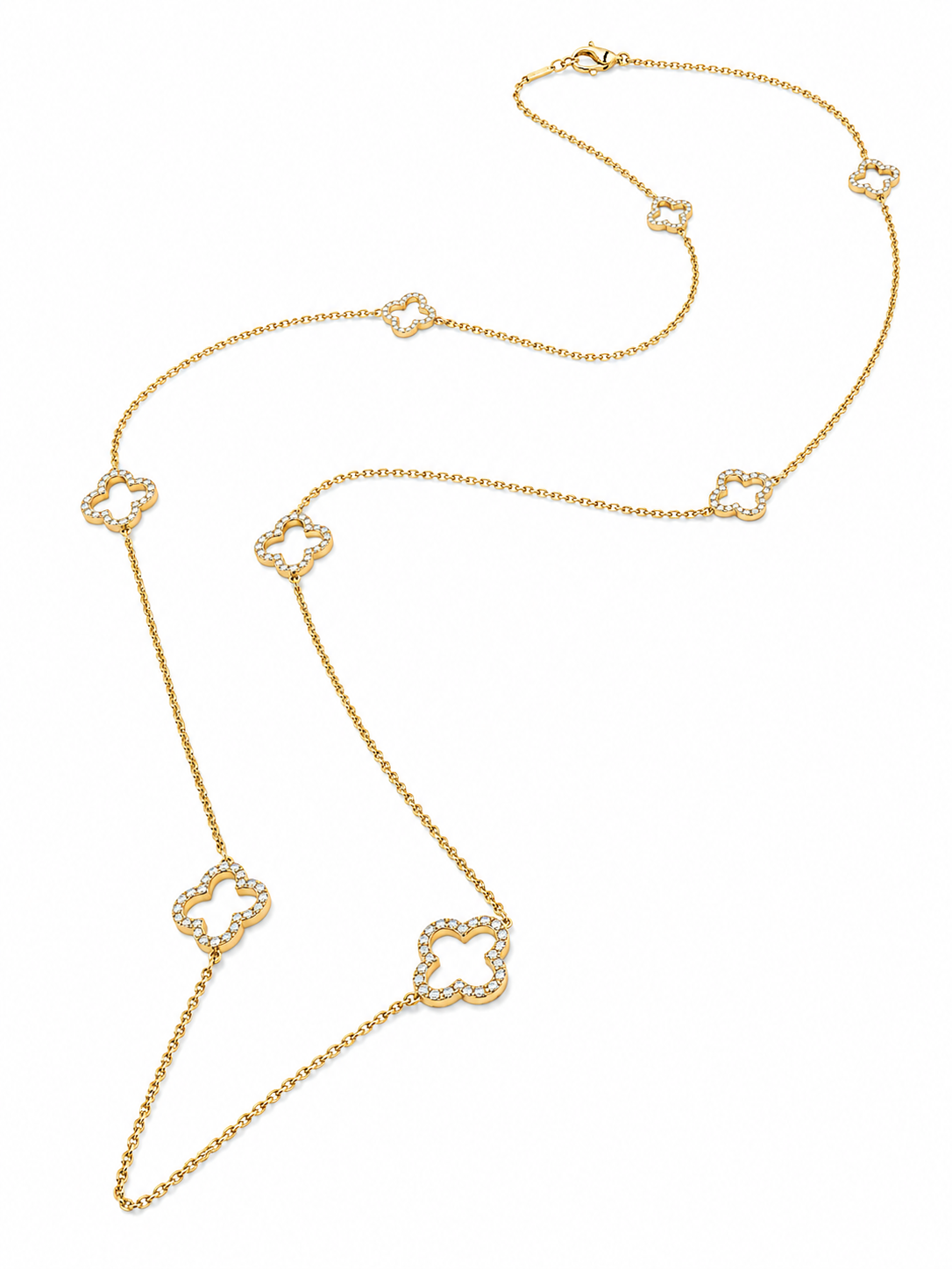 14K Yellow Gold Diamond Clover Necklace – 3.55 CTW Diamond Station Necklace