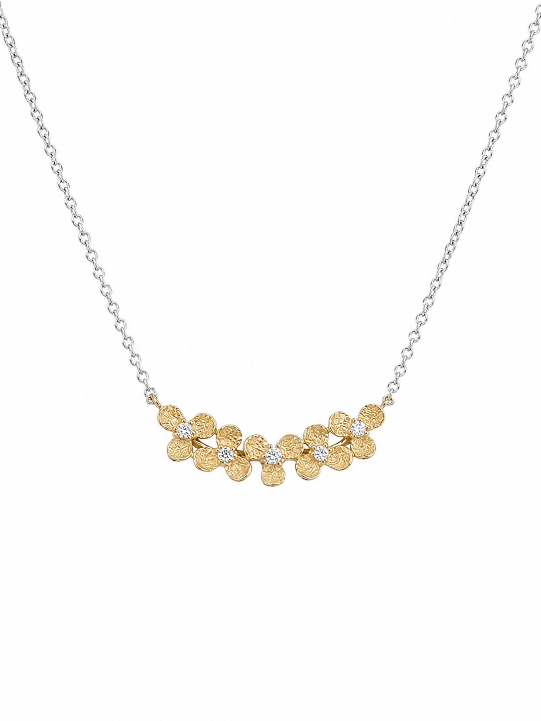 14K Two-Tone Diamond Floral Necklace | .10 CTW Diamond Pendant