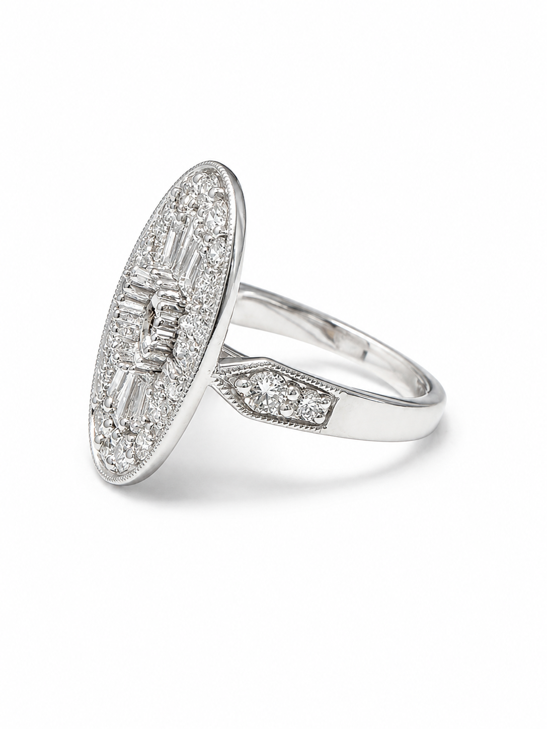 14K White Gold Art Deco-Inspired Diamond Cocktail Ring – 1.75 CTW