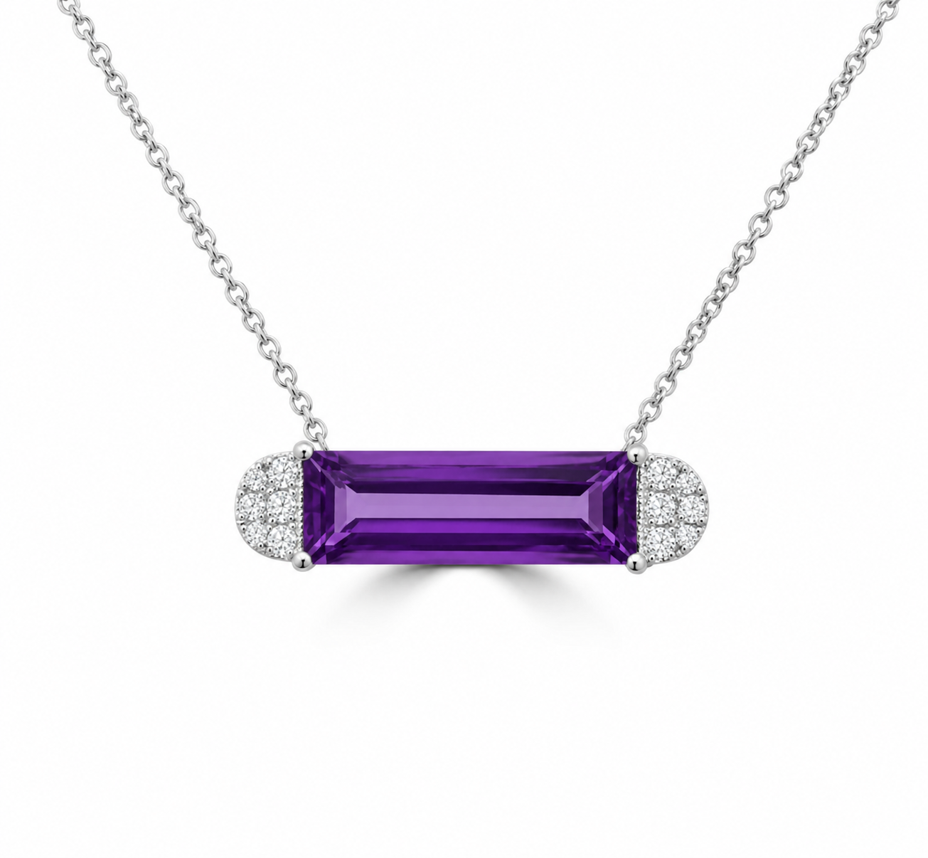 14K White Gold Convertible Amethyst &amp; Diamond Necklace – 2.54 CTW