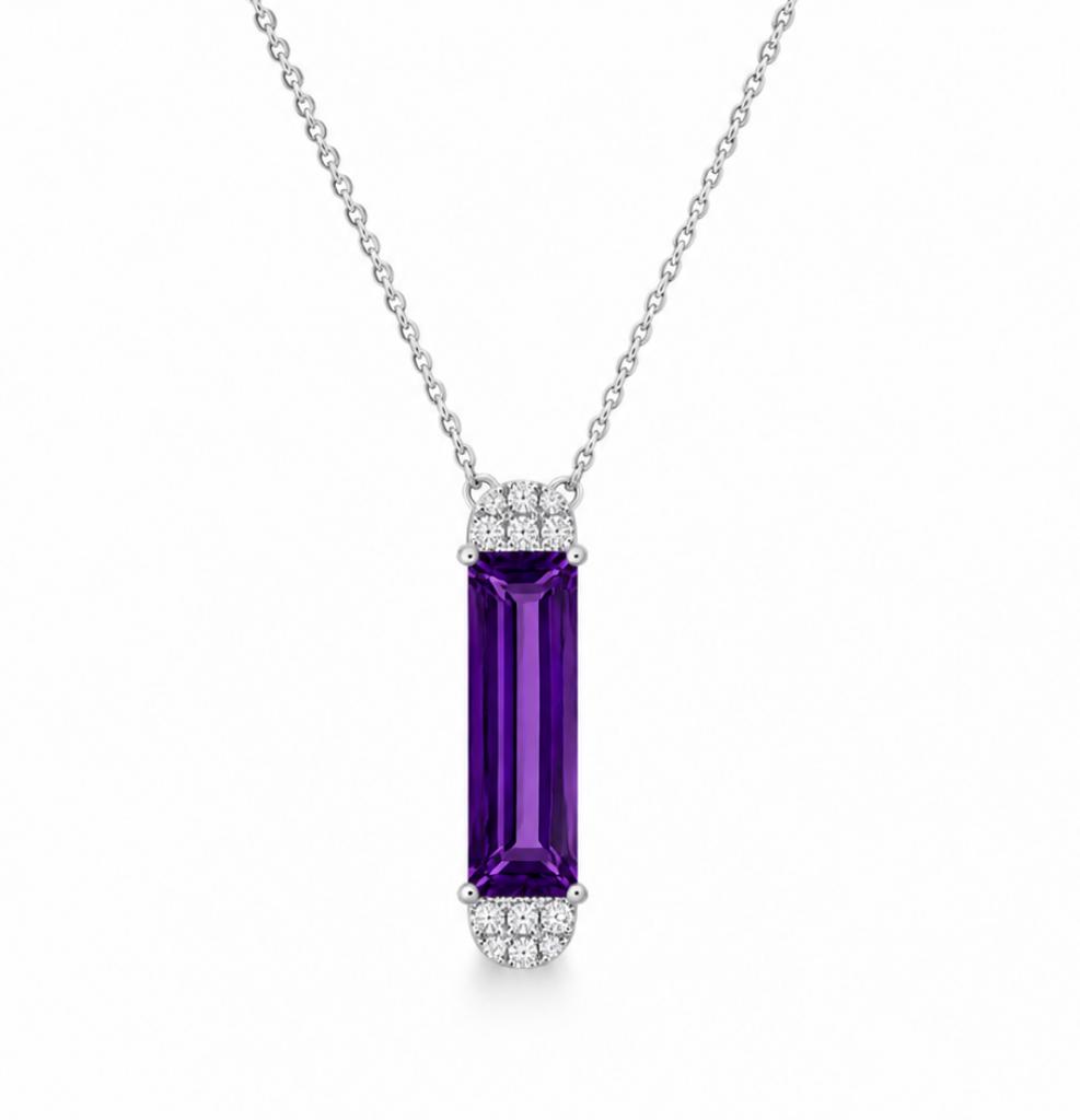 14K White Gold Convertible Amethyst &amp; Diamond Necklace – 2.54 CTW