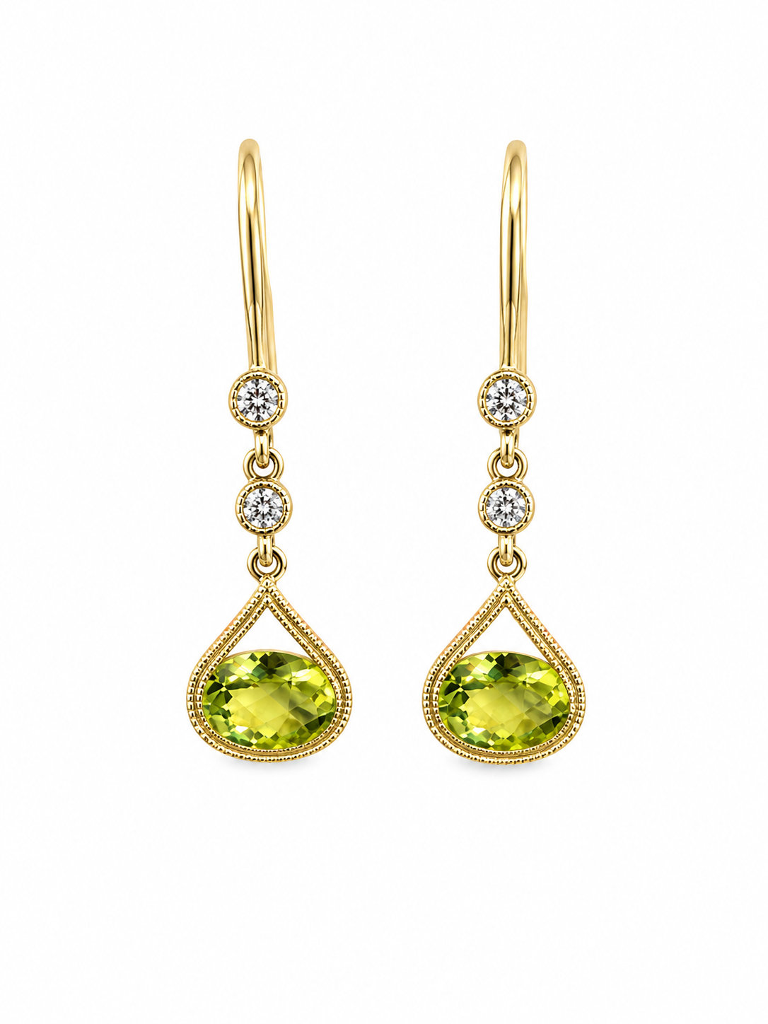 14K Yellow Gold Peridot &amp; Diamond Drop Earrings – 1.17 CTW