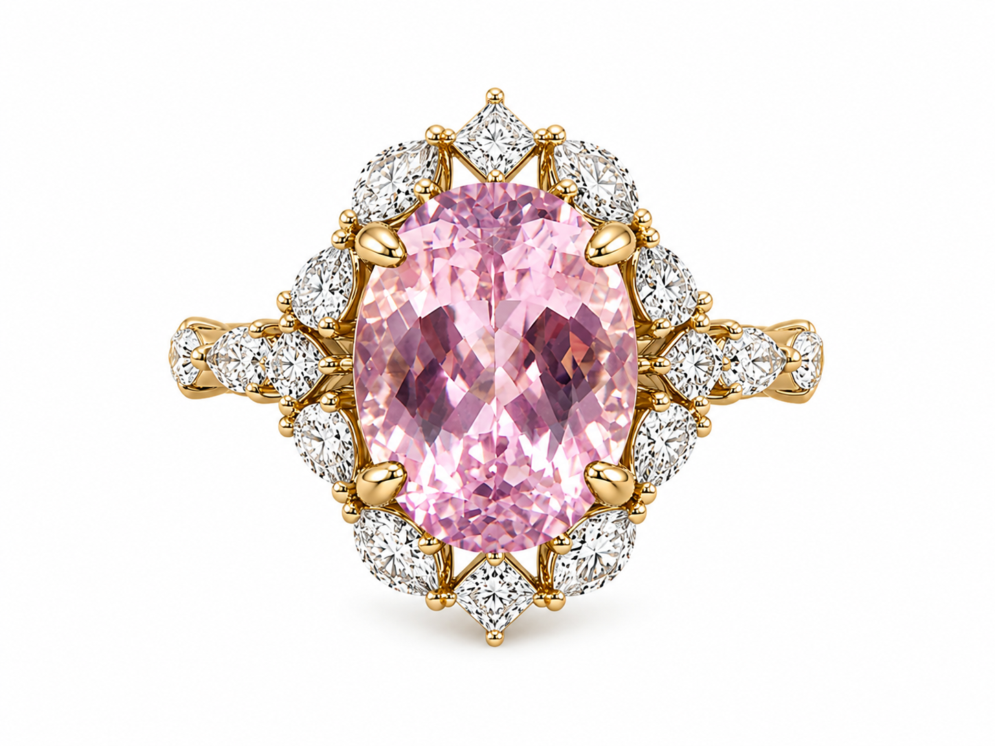 18K Yellow Gold Kunzite &amp; Diamond Statement Ring – 9.20 CTW