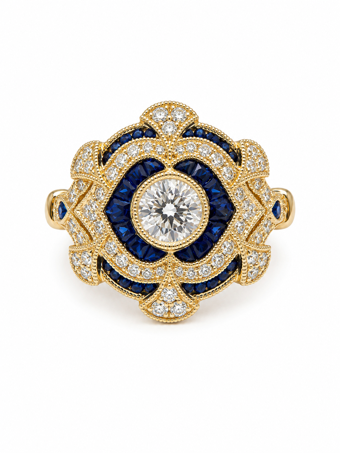 14K Yellow Gold Diamond &amp; Sapphire Statement Ring – 1.72 CTW