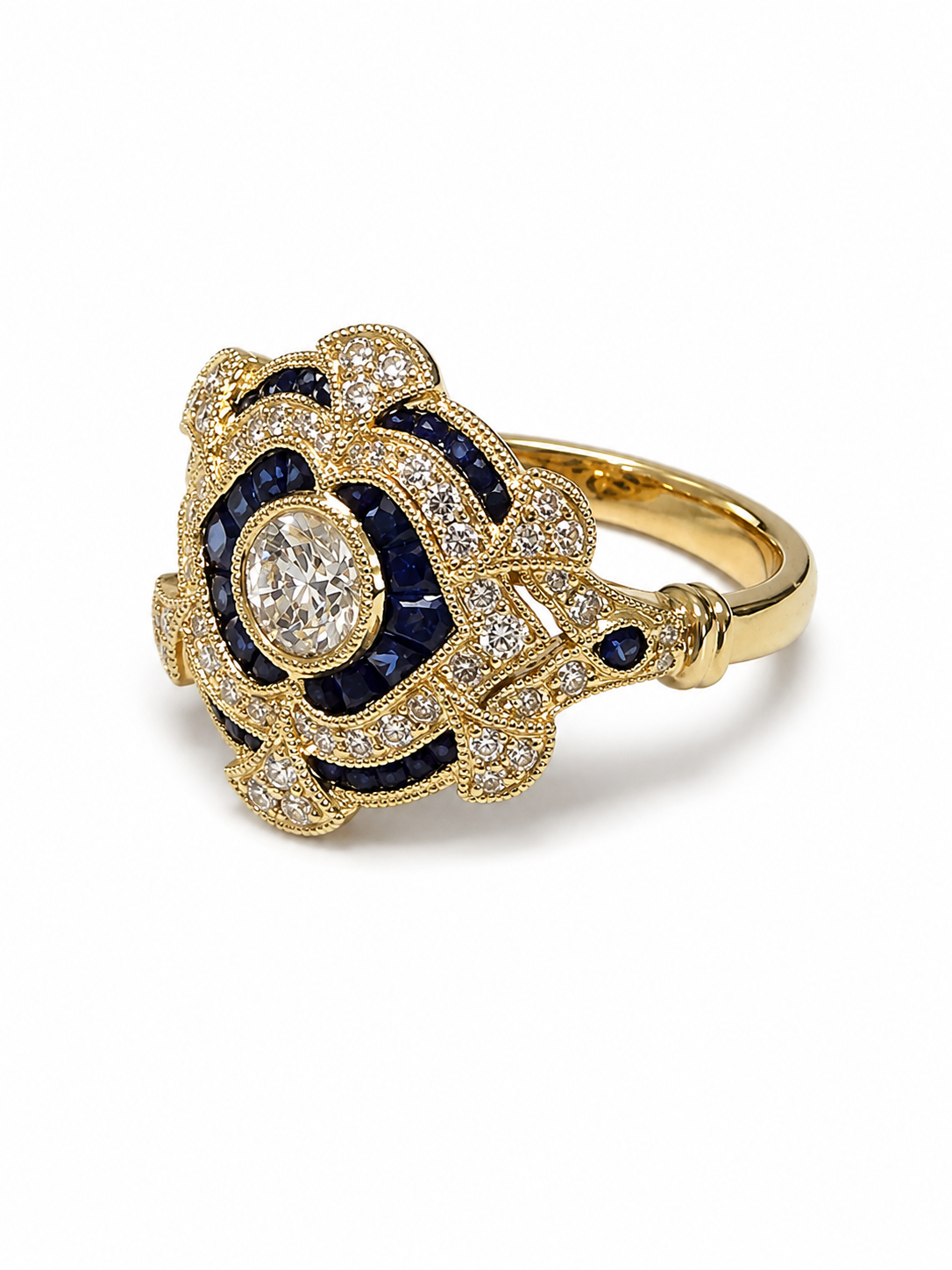 14K Yellow Gold Diamond &amp; Sapphire Statement Ring – 1.72 CTW