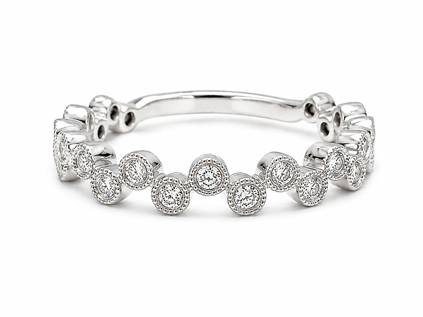 14K White Gold Milgrain Diamond Station Band – .44 CTW