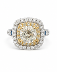 Two-Tone Diamond & Blue Sapphire Double Halo Engagement Ring – 1.91 CT Center