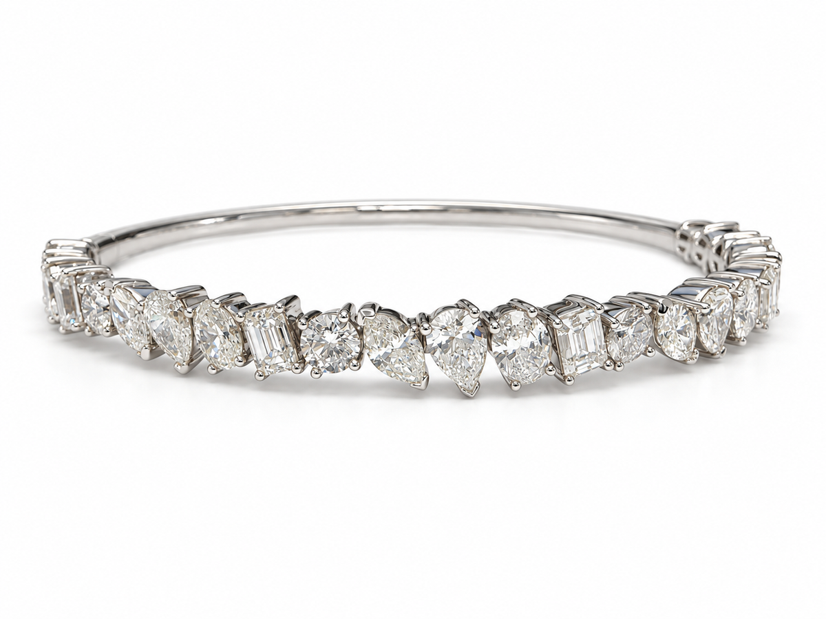 14K White Gold Multi-Shape Diamond Bangle – 4.83 CTW