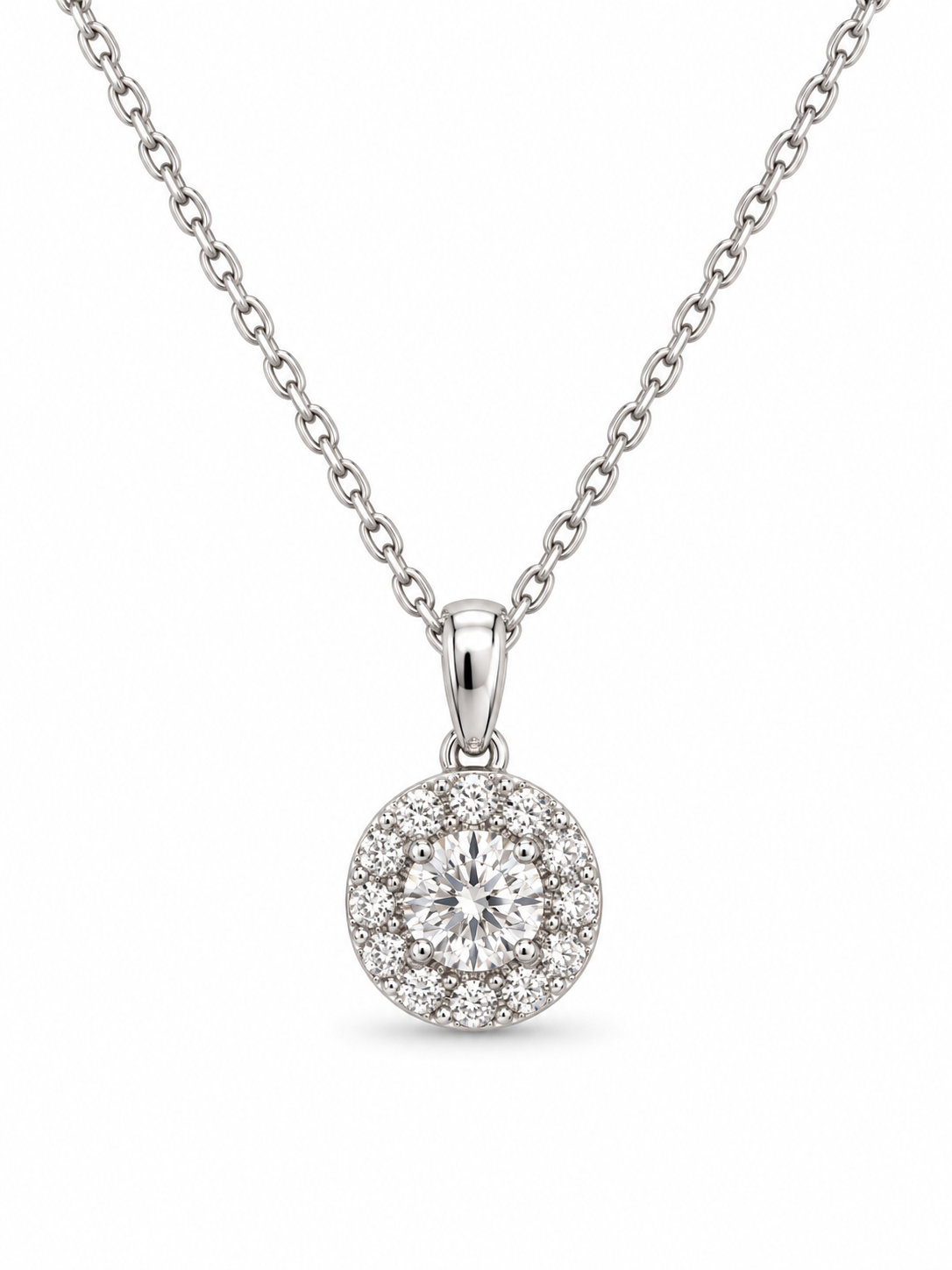 14K White Gold Diamond Halo Pendant Necklace – .25 CTW