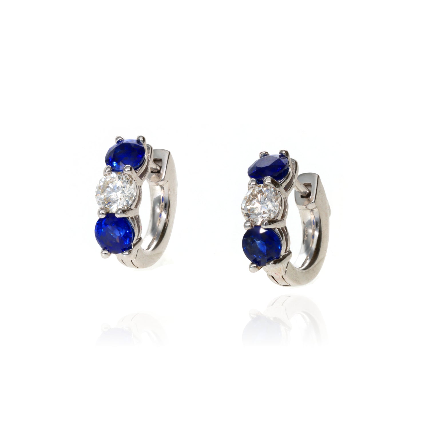 14K White Sapphire 1.50tw and Diamond .62tw Huggie