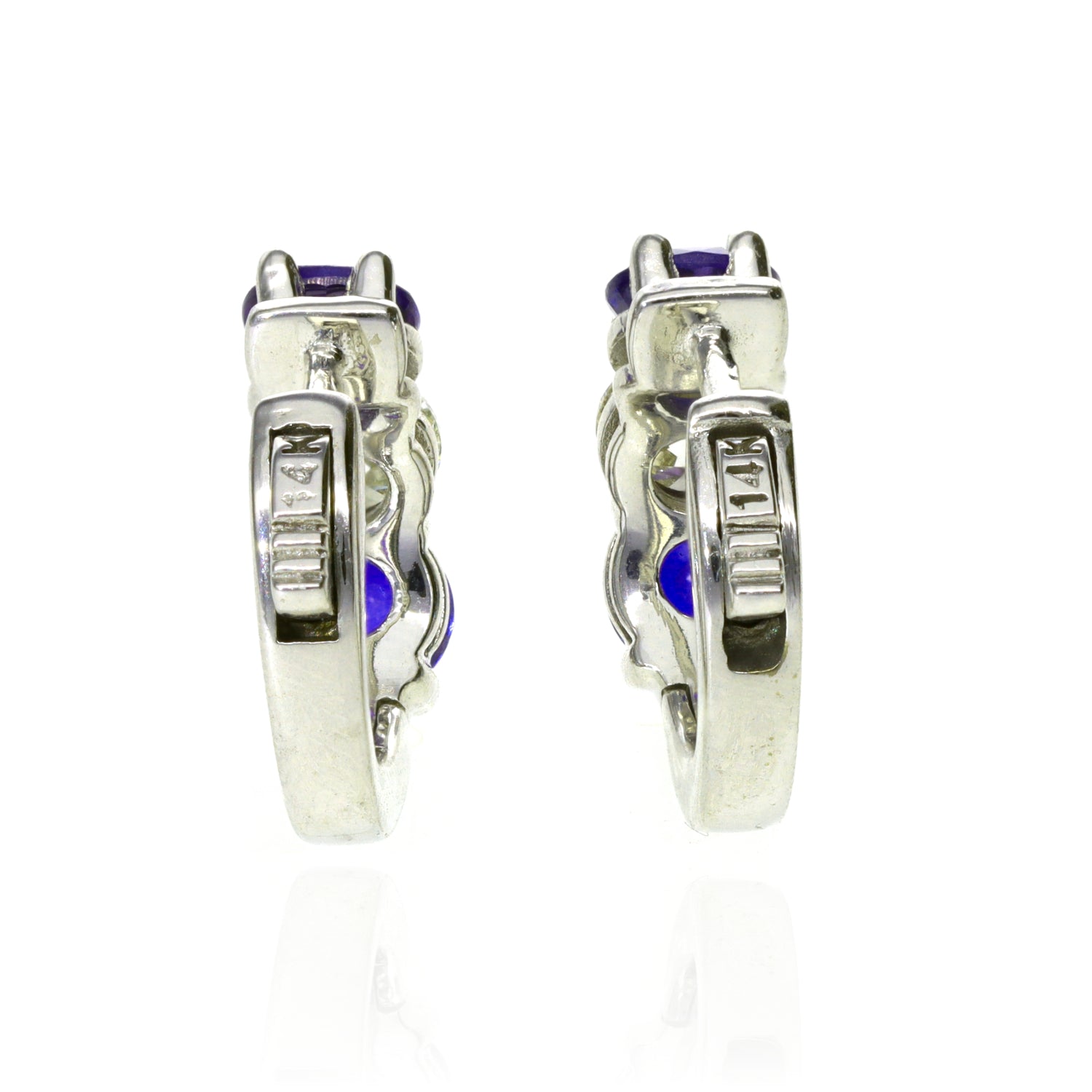 14K White Sapphire 1.50tw and Diamond .62tw Huggie