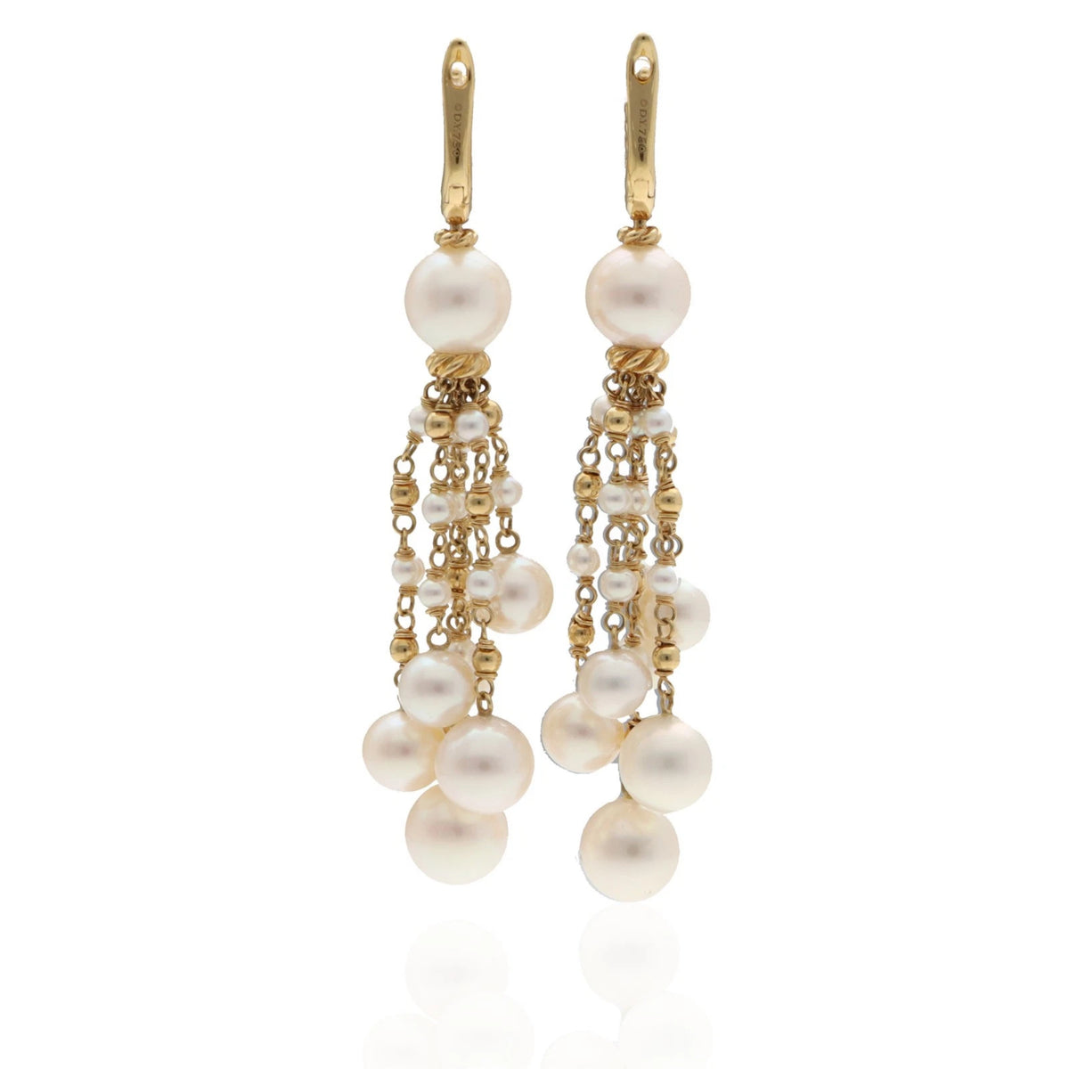 David Yurman 18k Yellow Gold Diamond &amp; Pearl Drop Earrings 16.6g