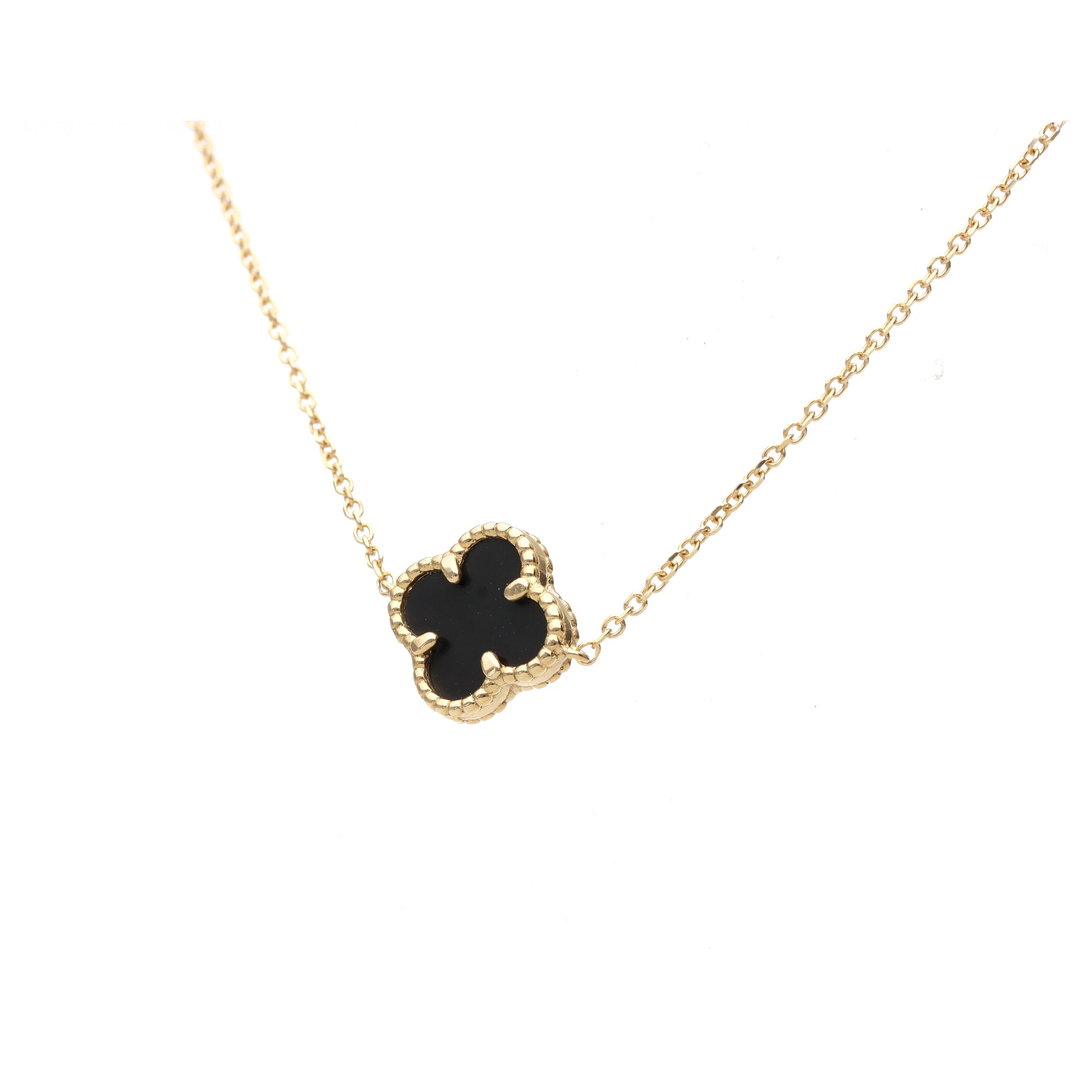 14K Gold Onyx Quatrefoil Station Necklace