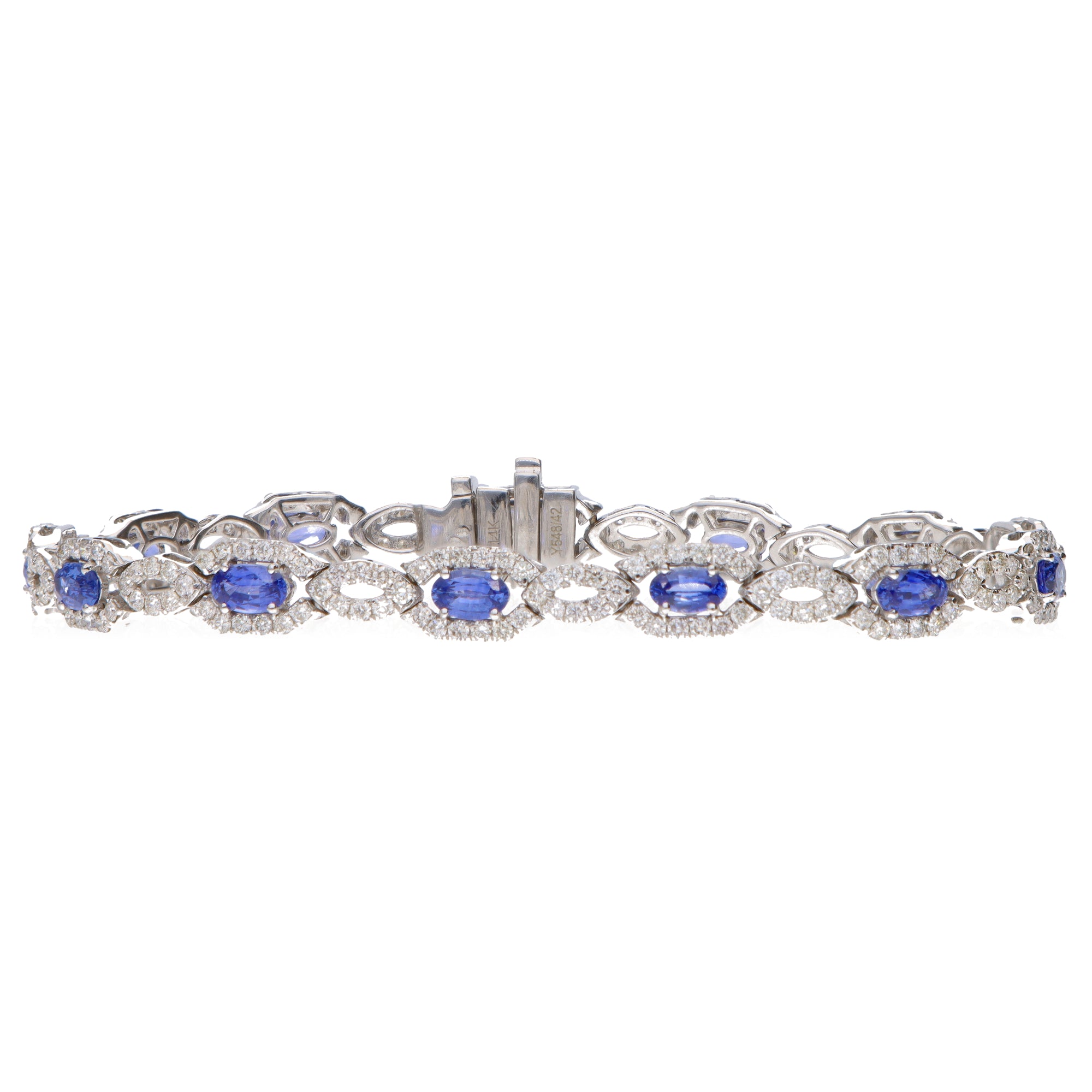 14K White Gold Sapphire Diamond Tennis Bracelet 6.15ctw Elegant Luxe