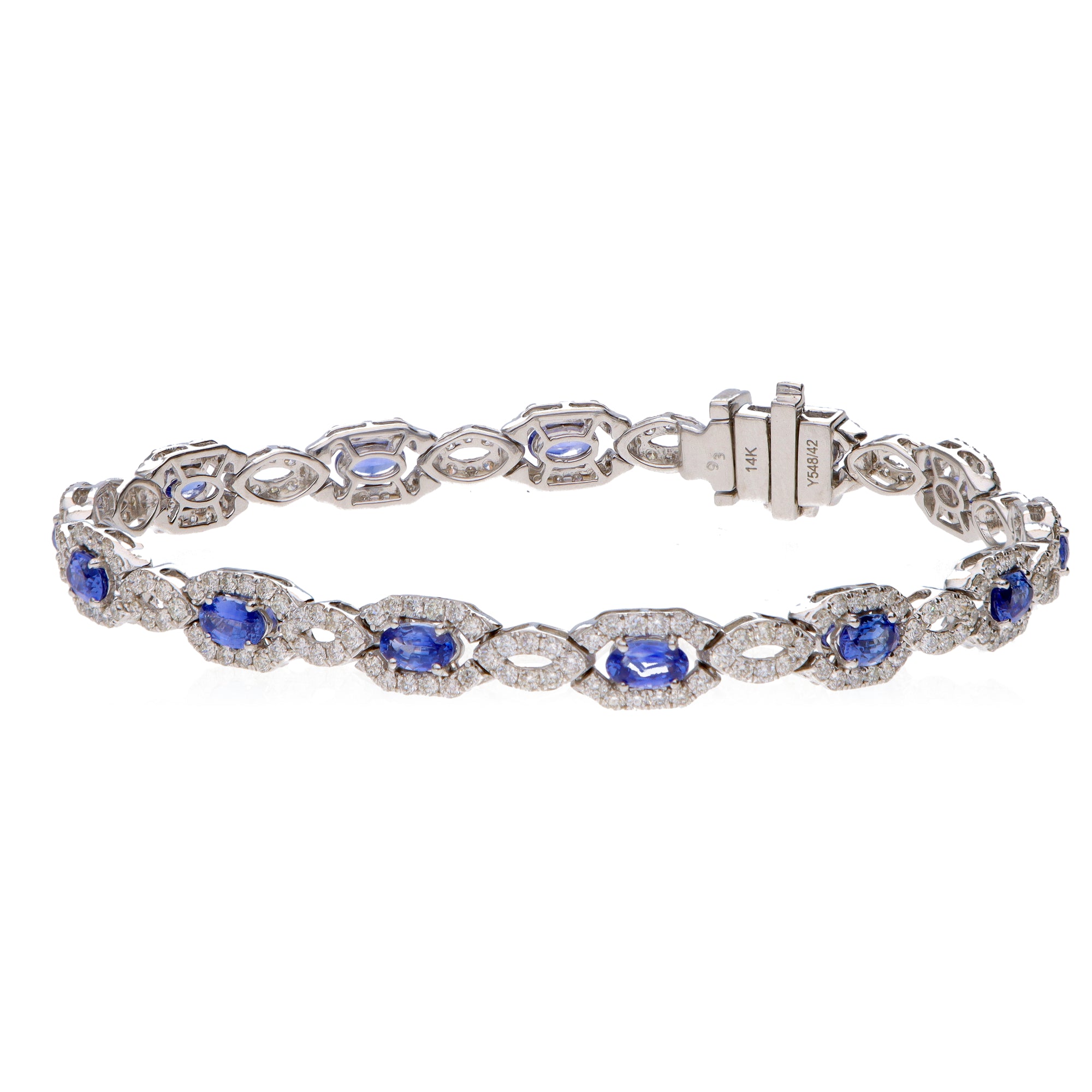 14K White Gold Sapphire Diamond Tennis Bracelet 6.15ctw Elegant Luxe