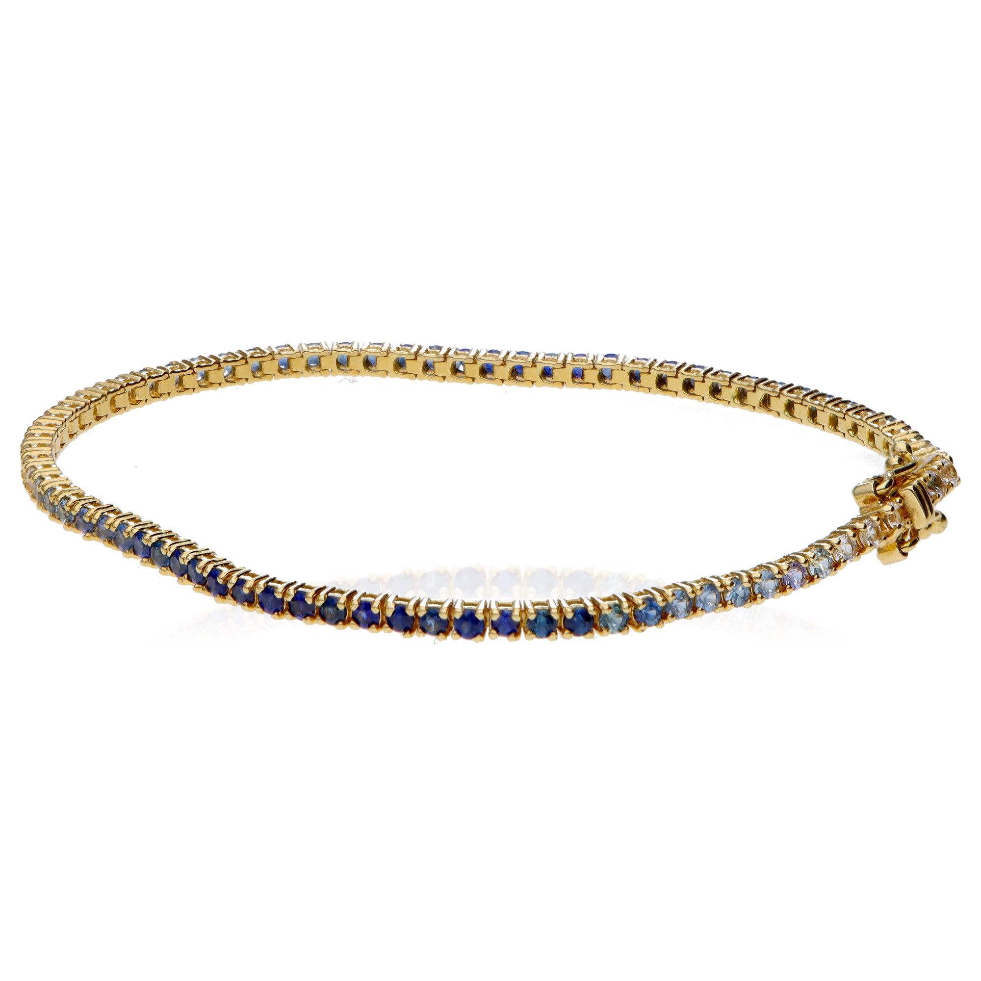 14K Yellow Gold Sapphire Gradient Bracelet 4.25ct 7in Elegant Ombre 7gram