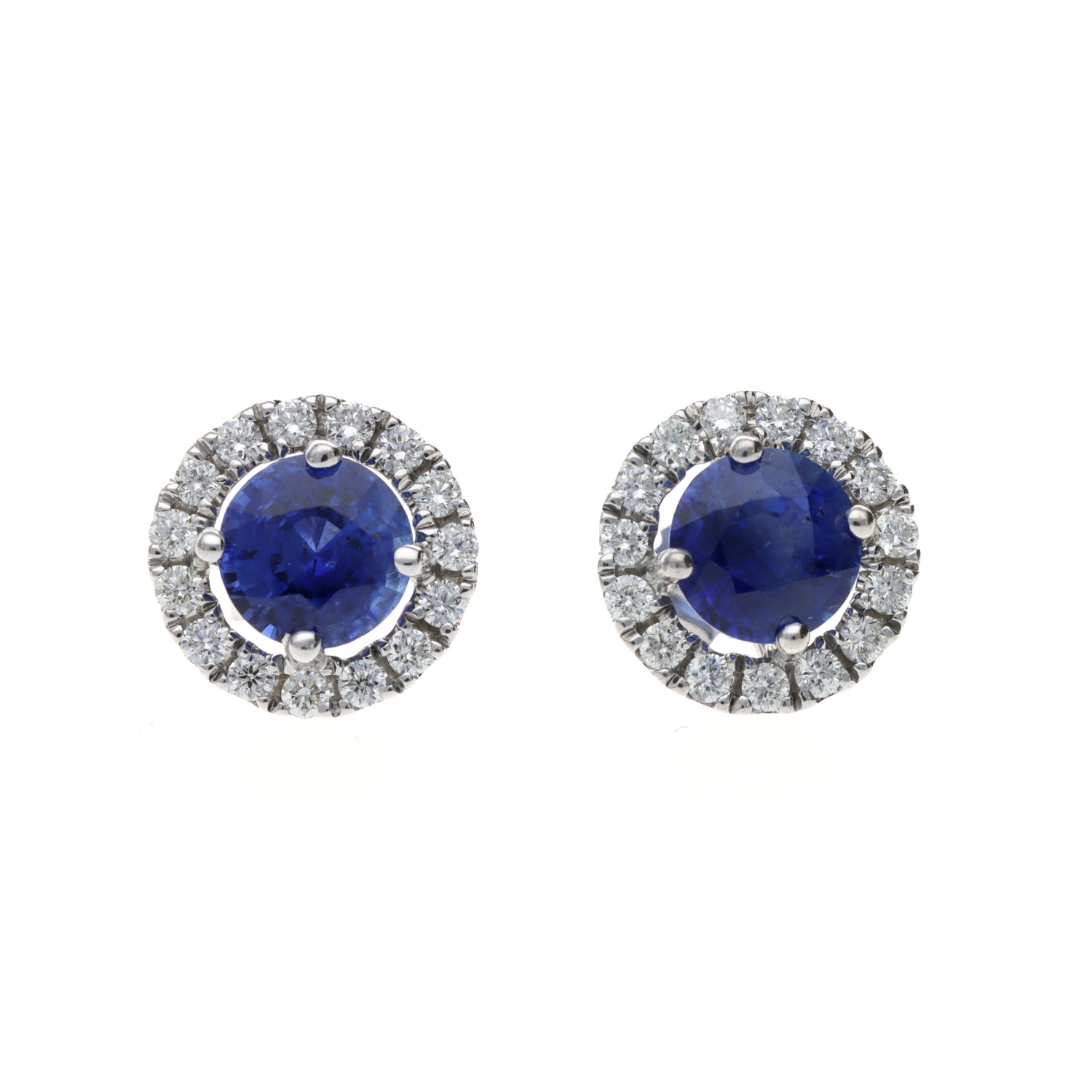 14K White Round Sapphire &amp; Diamond Halo Earrings