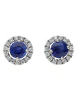 14K White Round Sapphire & Diamond Halo Earrings