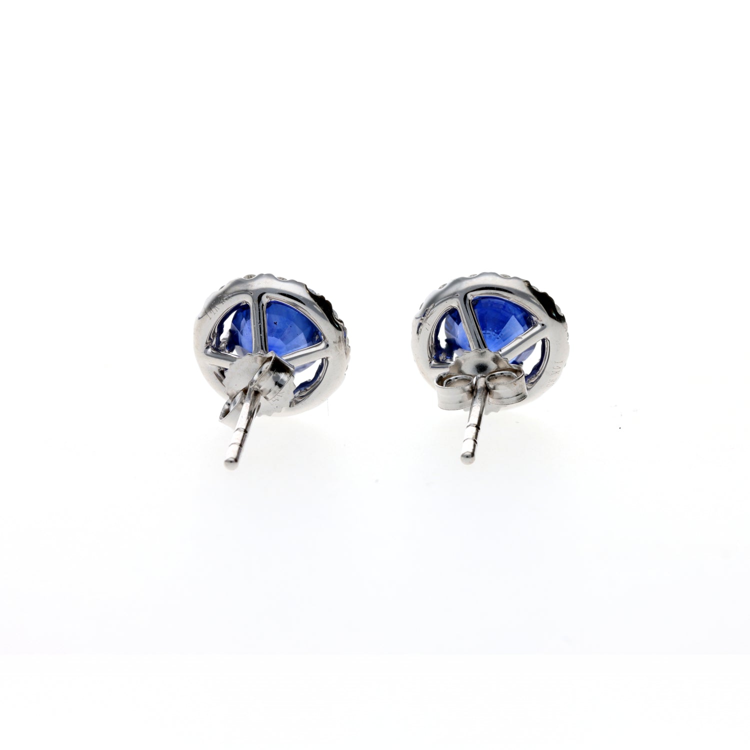 14K White Round Sapphire &amp; Diamond Halo Earrings