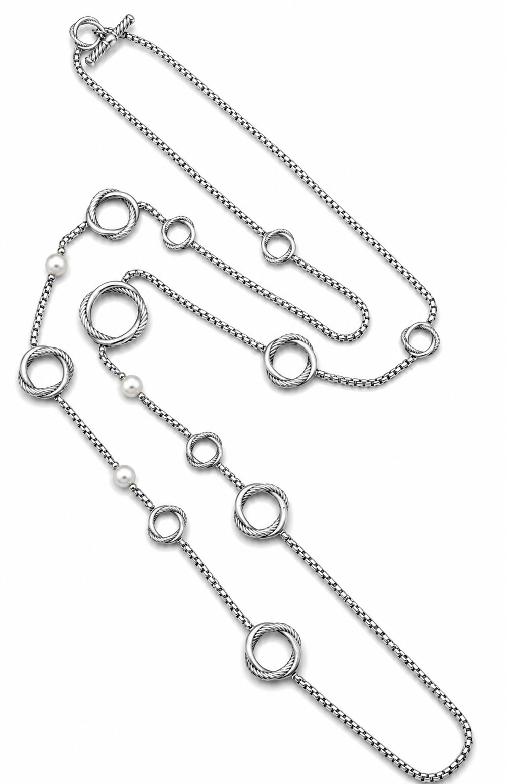 David Yurman Circle Pearl Station Necklace in Sterling Silver