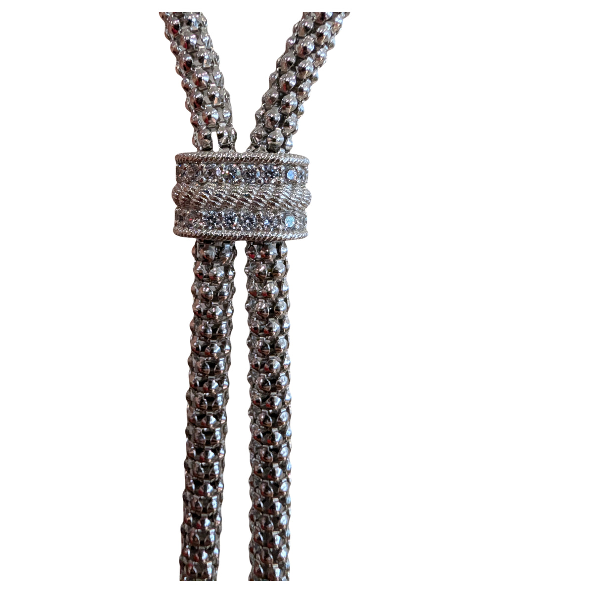 Judith Ripka Verona Sterling Silver CZ Tassel Lariat Necklace 22" 61.gram