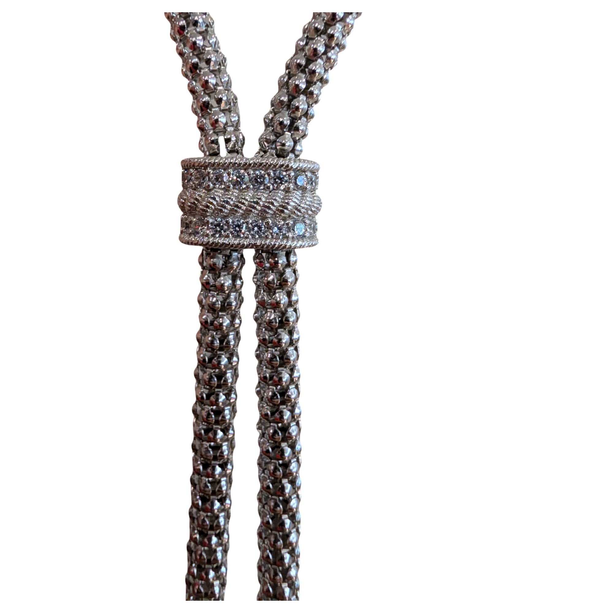 Judith Ripka Verona Sterling Silver CZ Tassel Lariat Necklace 22" 61.gram