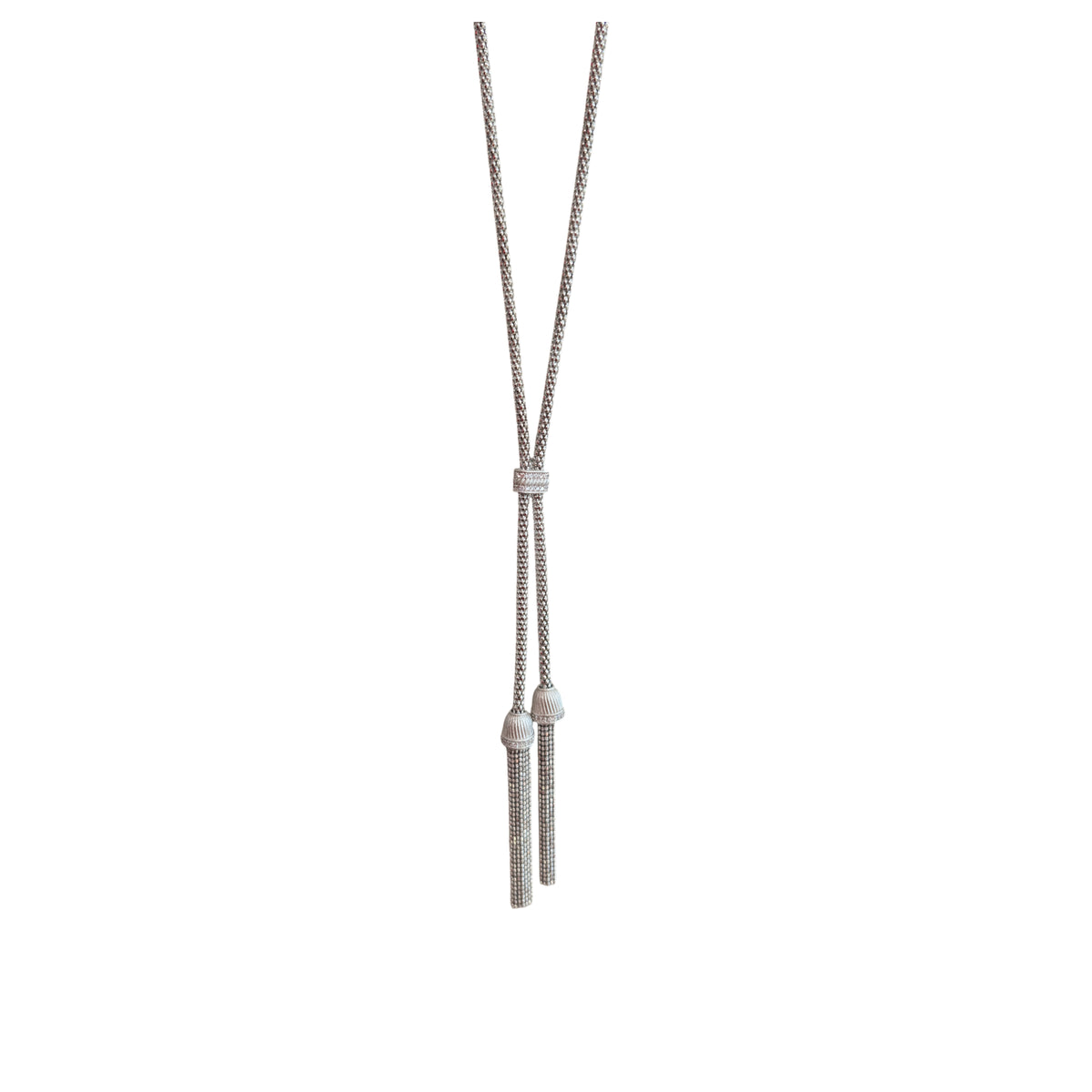 Judith Ripka Verona Sterling Silver CZ Tassel Lariat Necklace 22" 61.gram