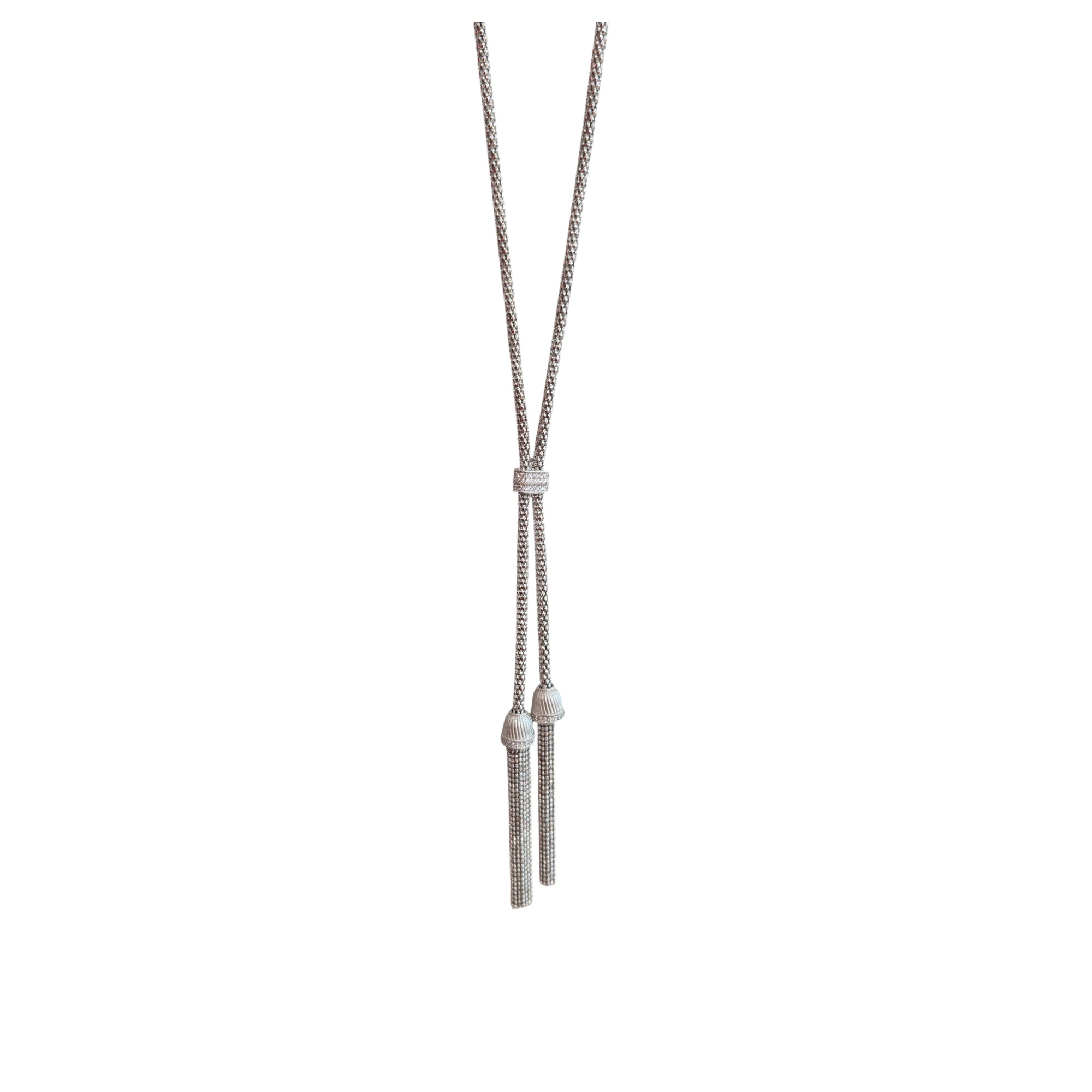 Judith Ripka Verona Sterling Silver CZ Tassel Lariat Necklace 22" 61.gram