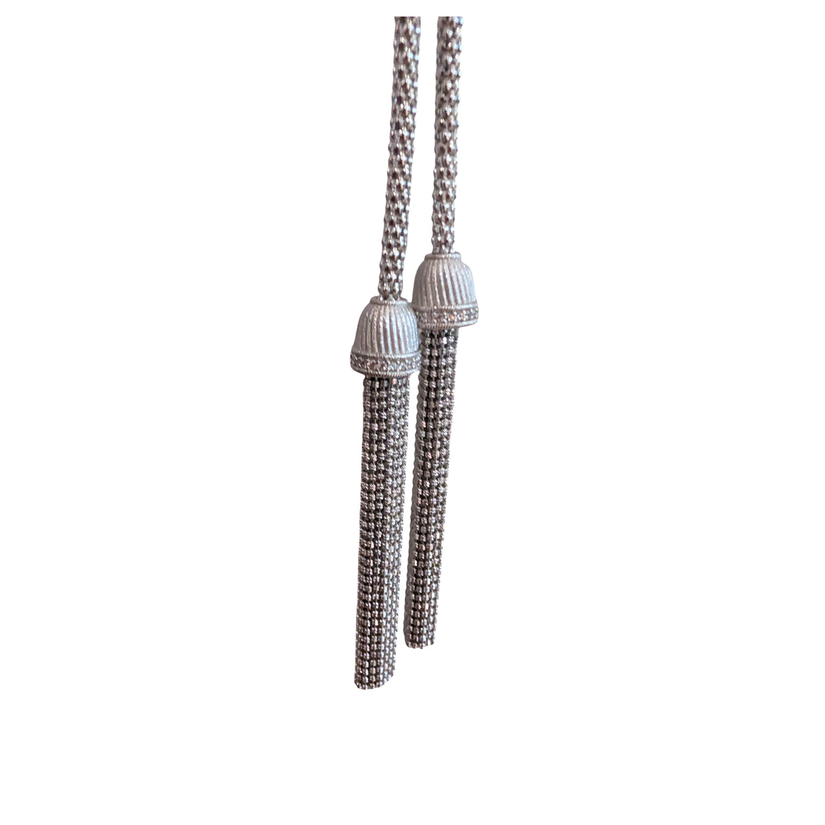 Judith Ripka Verona Sterling Silver CZ Tassel Lariat Necklace 22" 61.gram