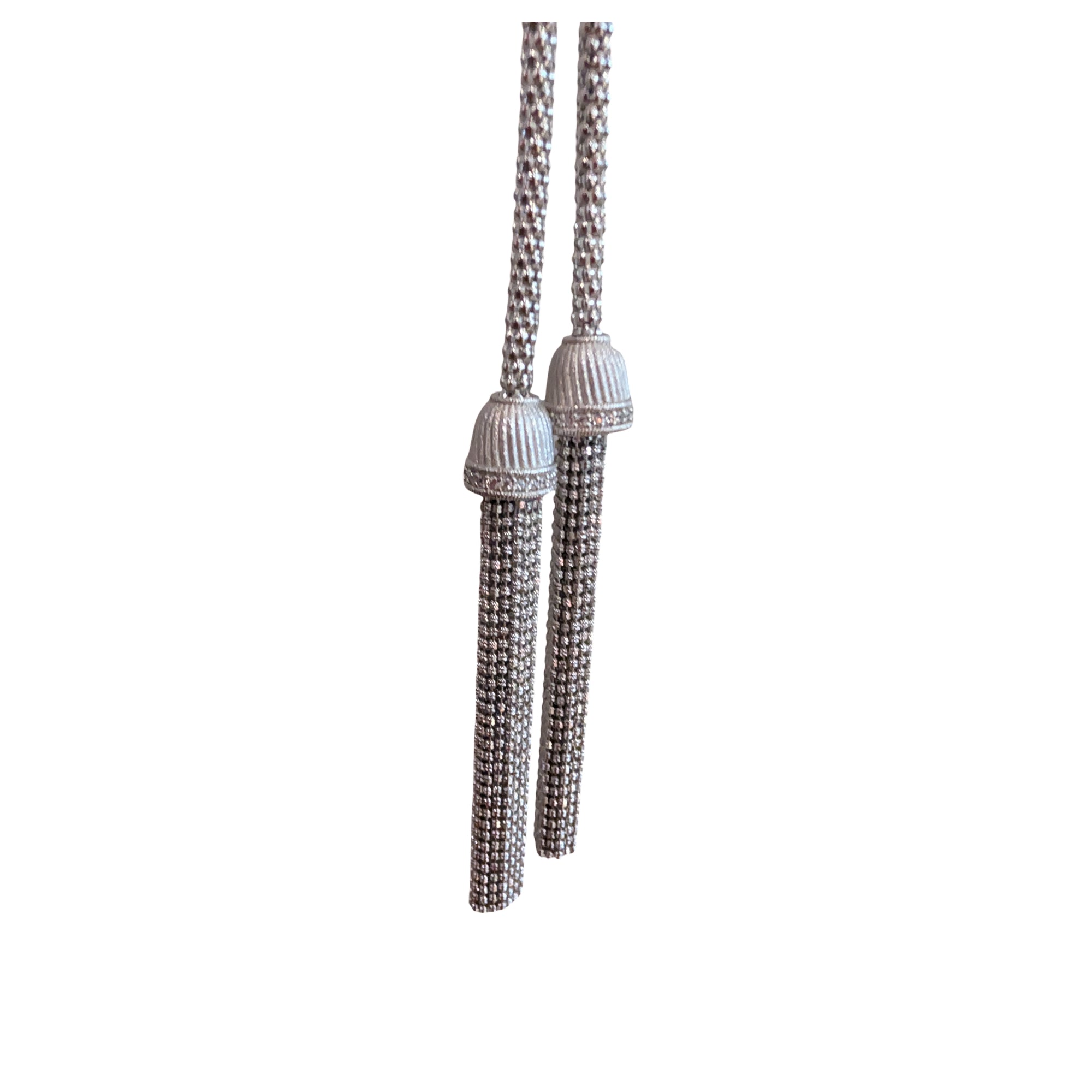 Judith Ripka Verona Sterling Silver CZ Tassel Lariat Necklace 22" 61.gram