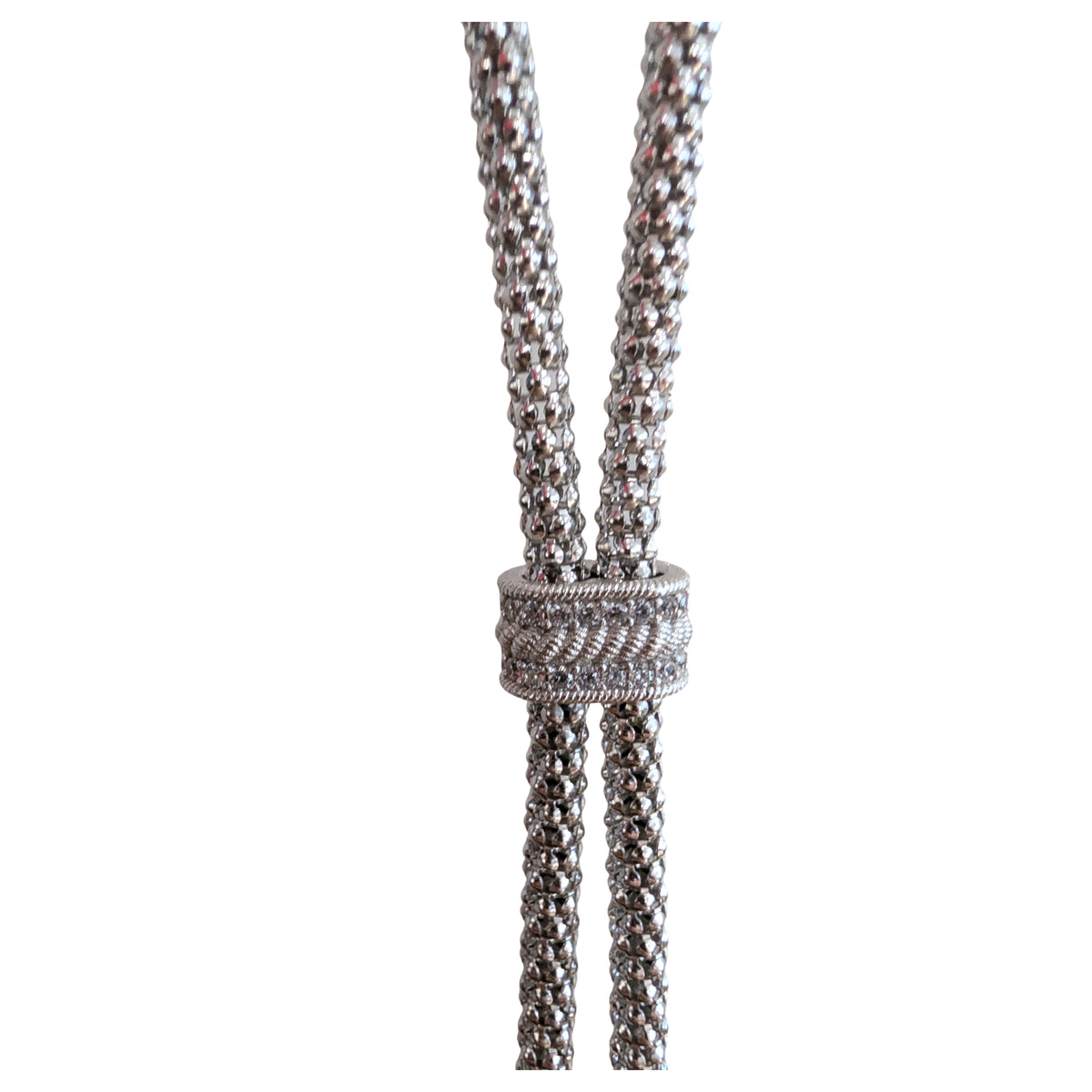 Judith Ripka Verona Sterling Silver CZ Tassel Lariat Necklace 22" 61.gram