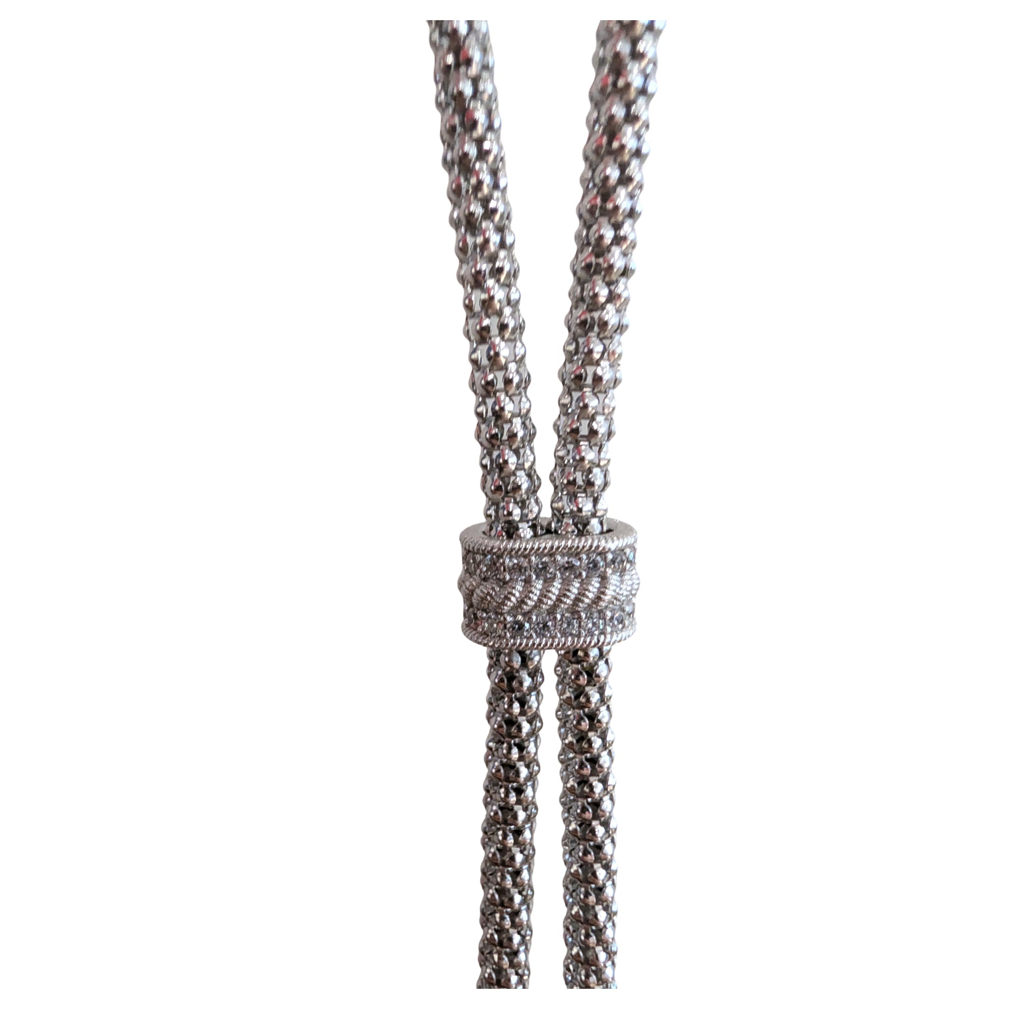 Judith Ripka Verona Sterling Silver CZ Tassel Lariat Necklace 22" 61.gram