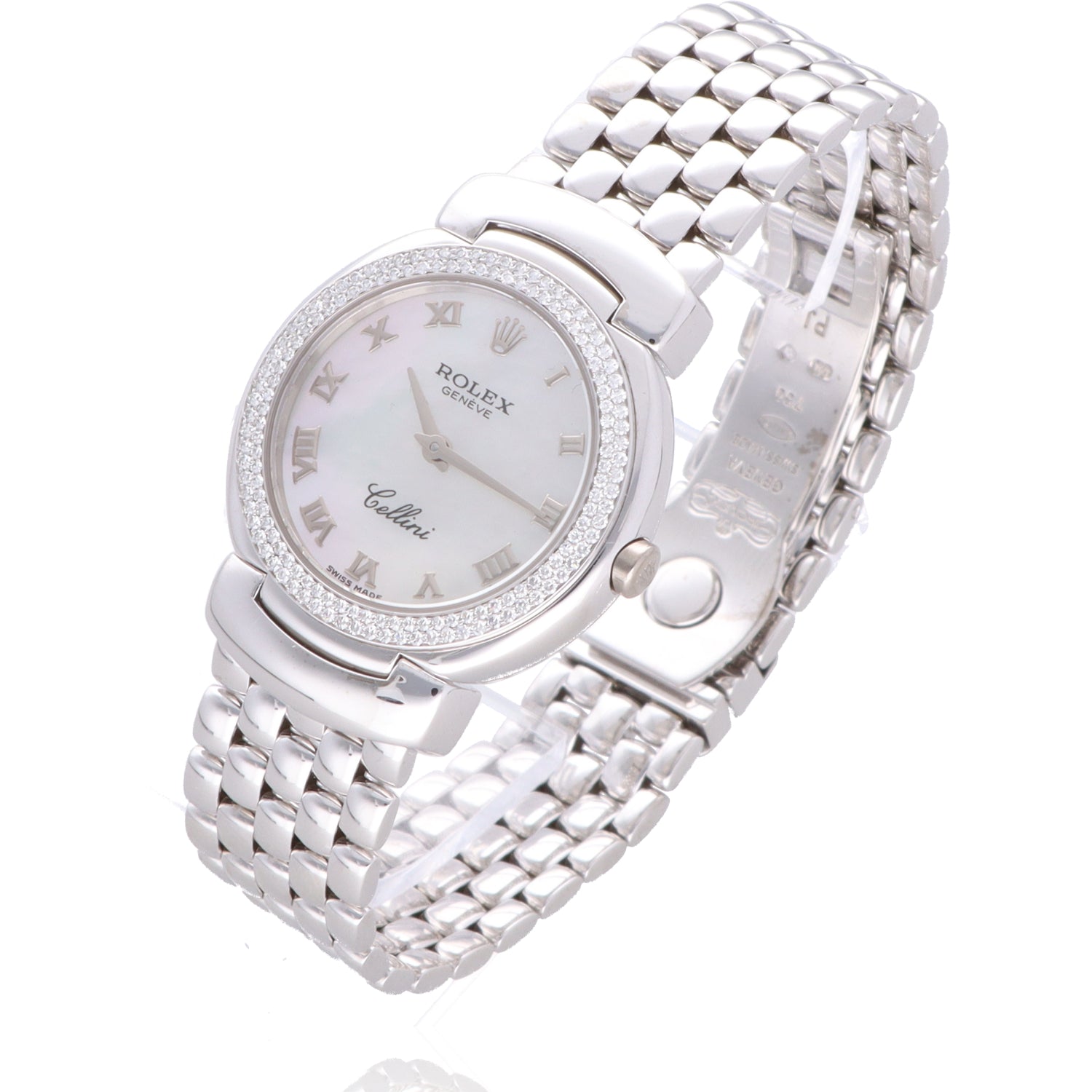 Pre-Owned Rolex Cellini 18K White Gold Diamond Mother-of-Pearl Dial Watch 6671