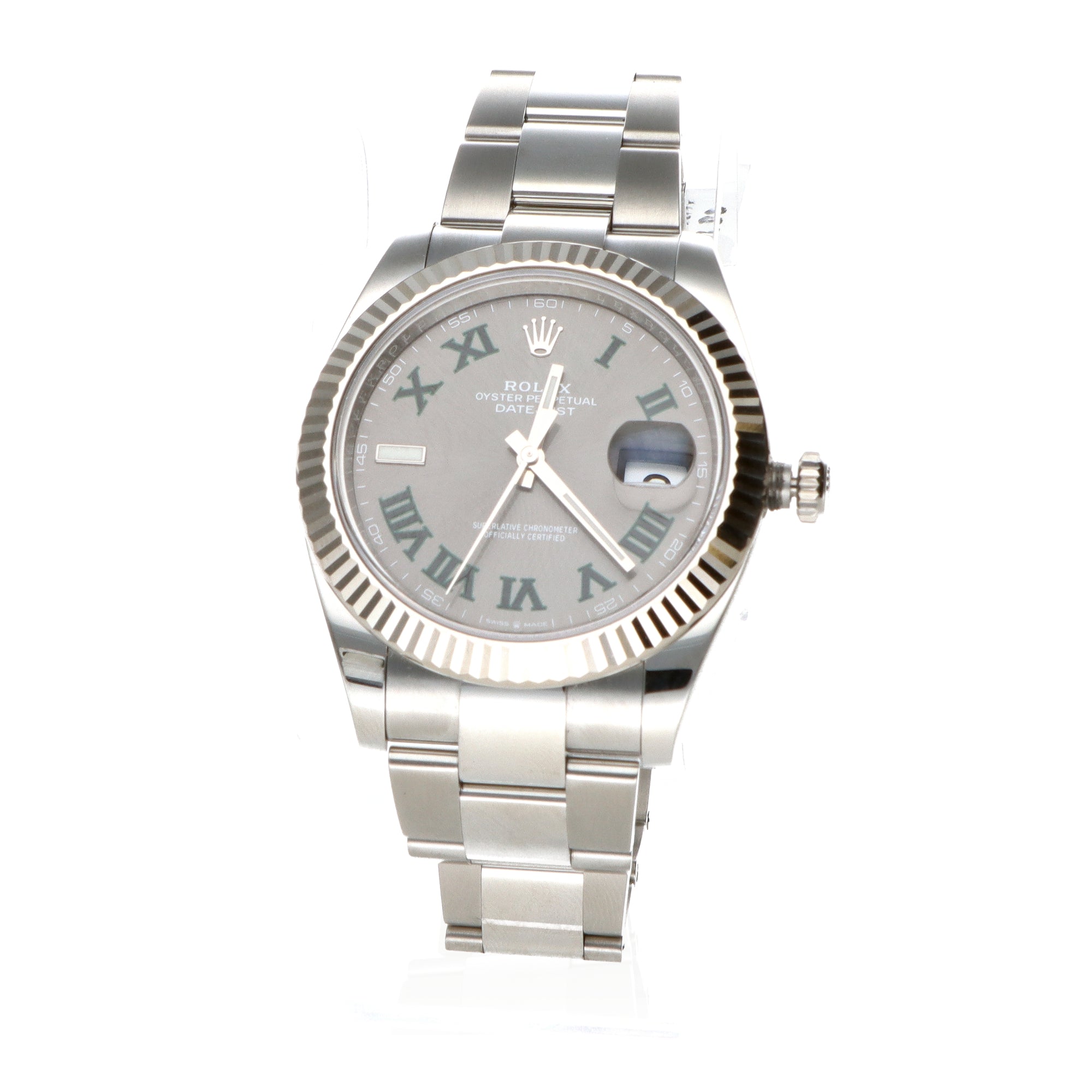 Pre-Owned Rolex Wimbledon 41mm 126334- Stainless /18k Fluted Bezel Slate Dial Box, Card
