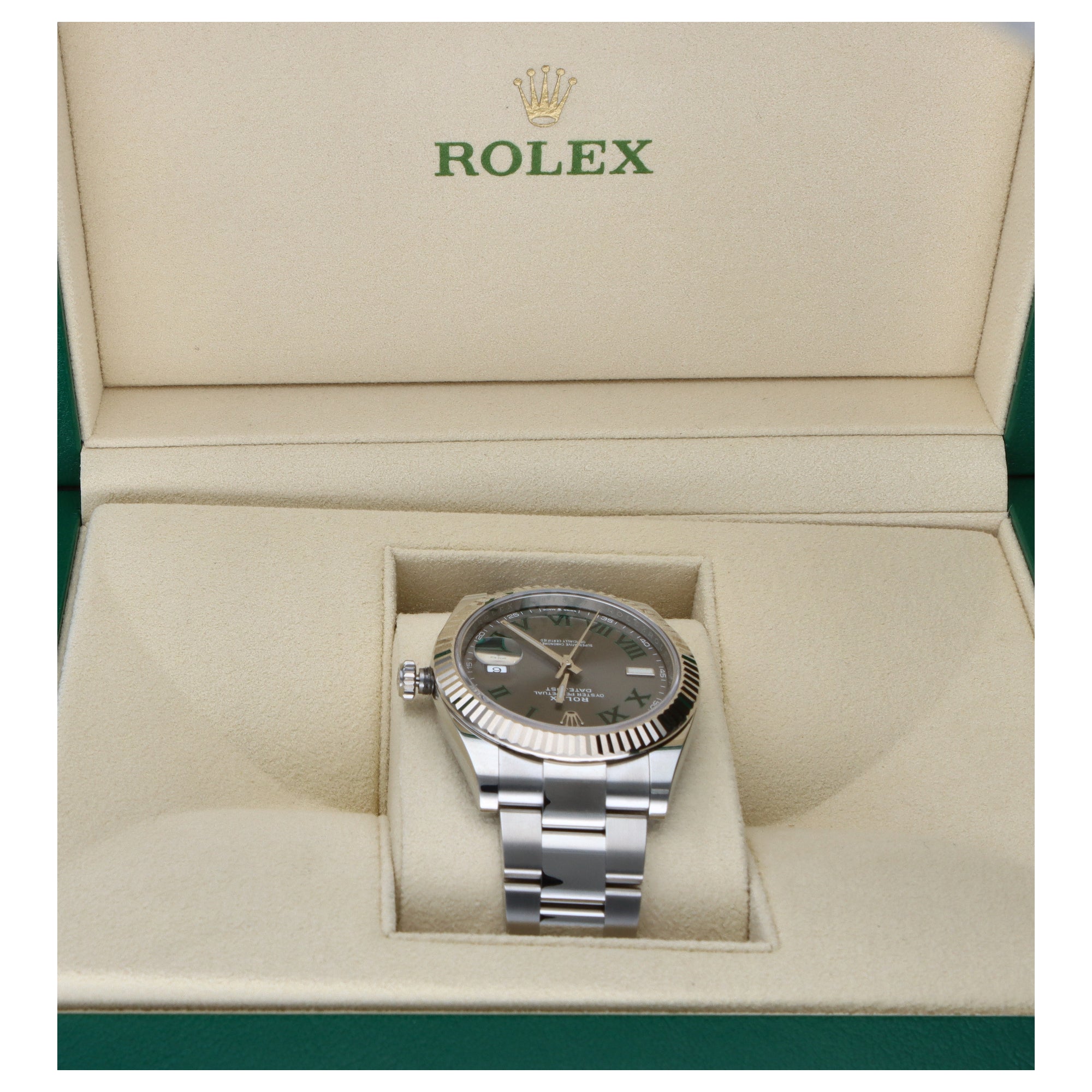 Pre-Owned Rolex Wimbledon 41mm 126334- Stainless /18k Fluted Bezel Slate Dial Box, Card
